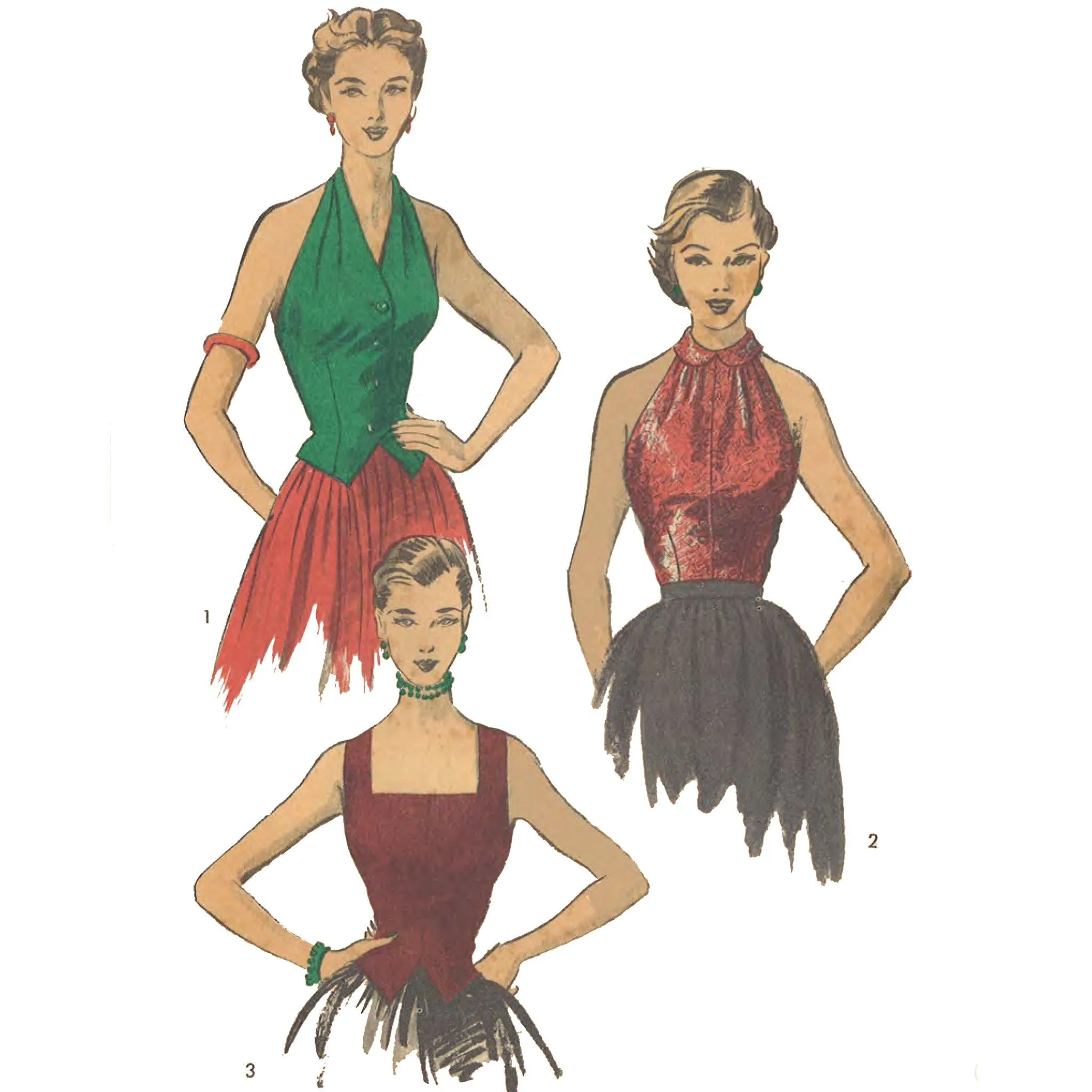 1950's Sewing Pattern: Fitted Blouse Tops - Bust 30" (76cm)