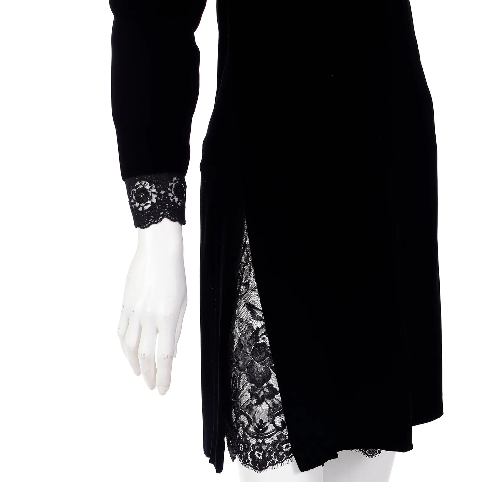 1980s Valentino Night Black Velvet & Lace Party Dress