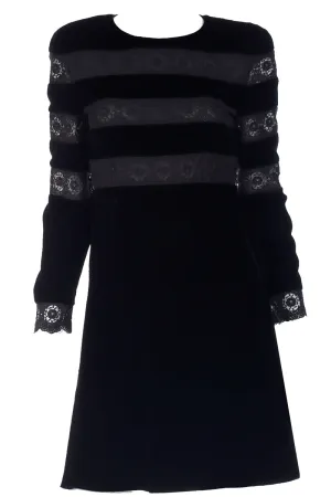1980s Valentino Night Black Velvet & Lace Party Dress
