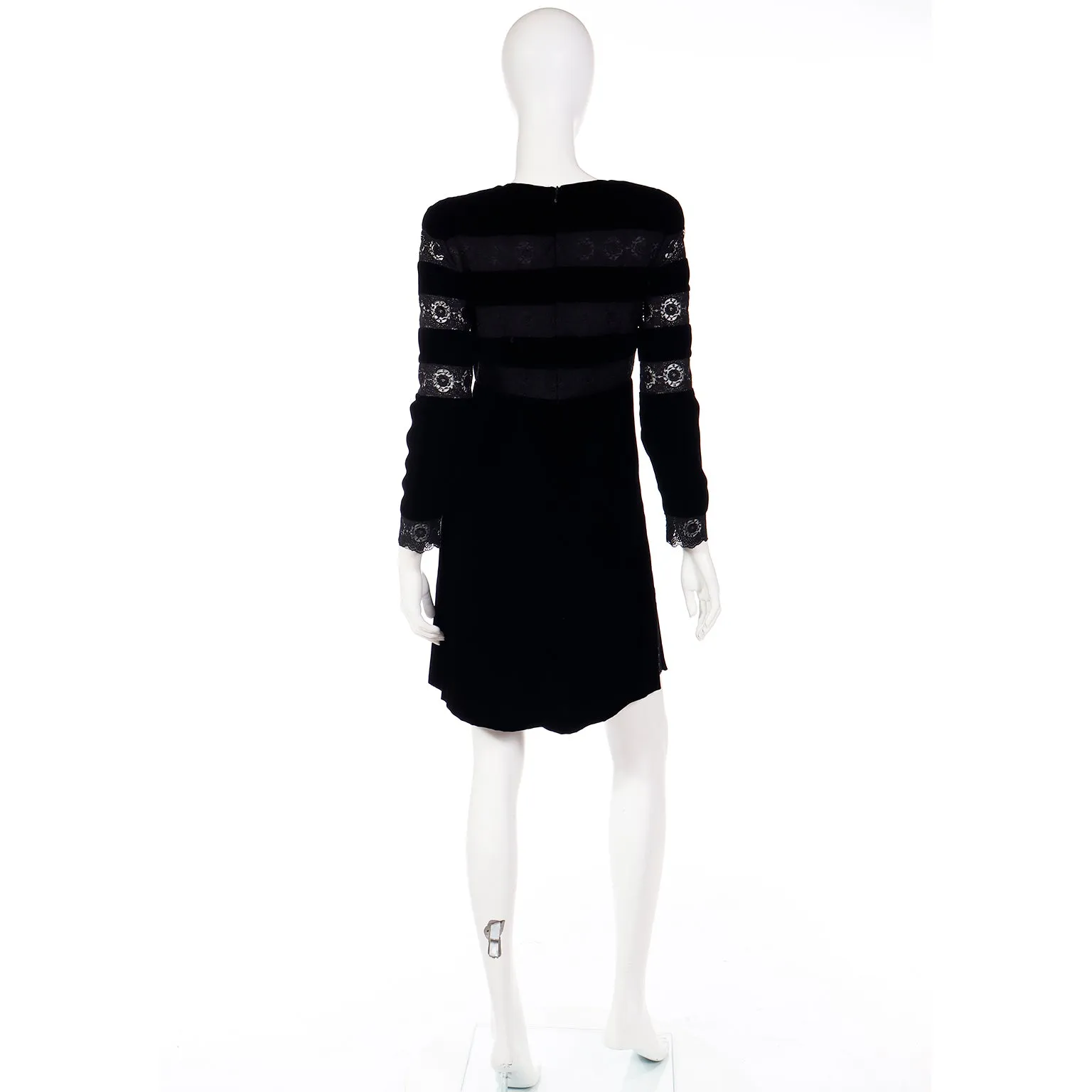 1980s Valentino Night Black Velvet & Lace Party Dress