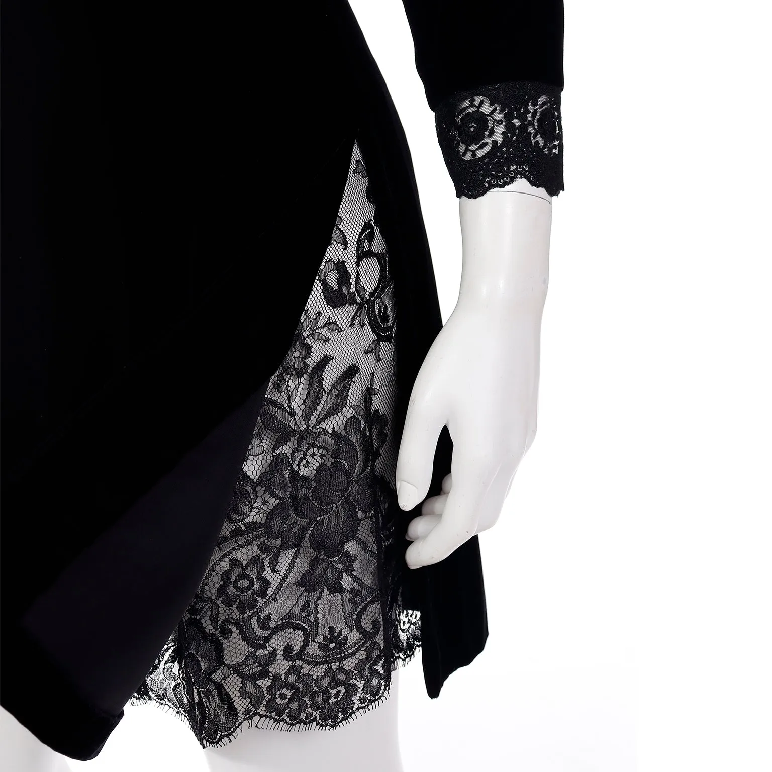 1980s Valentino Night Black Velvet & Lace Party Dress