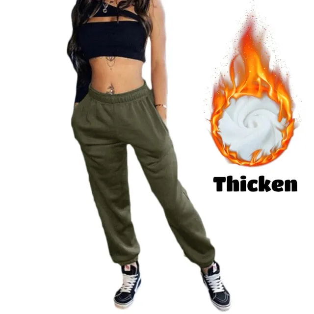 2021 Women's Sexy High Waist Loose Fleece Sweatpants With Pockets Korean Style Sizes S -2XL
