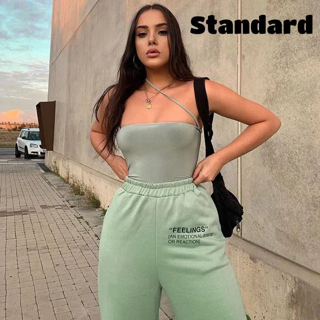 2021 Women's Sexy High Waist Loose Fleece Sweatpants With Pockets Korean Style Sizes S -2XL