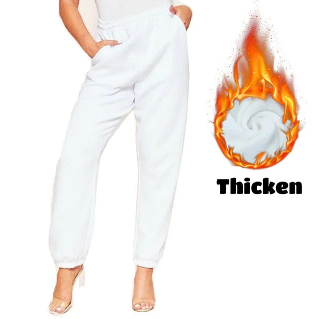 2021 Women's Sexy High Waist Loose Fleece Sweatpants With Pockets Korean Style Sizes S -2XL
