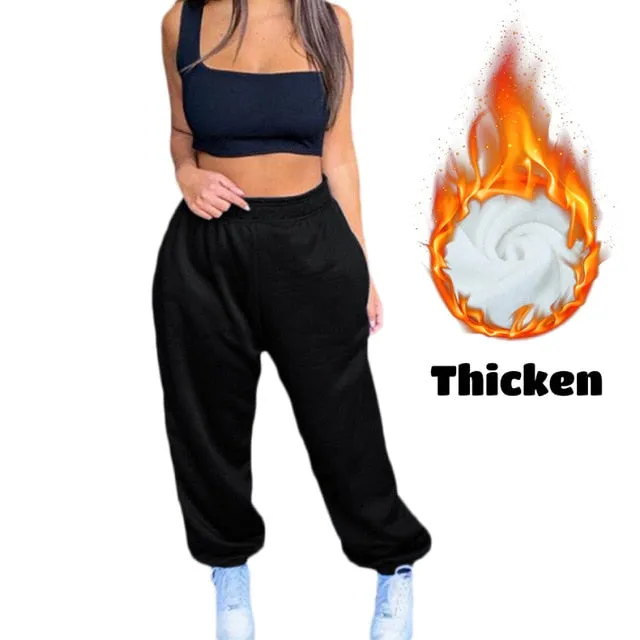 2021 Women's Sexy High Waist Loose Fleece Sweatpants With Pockets Korean Style Sizes S -2XL