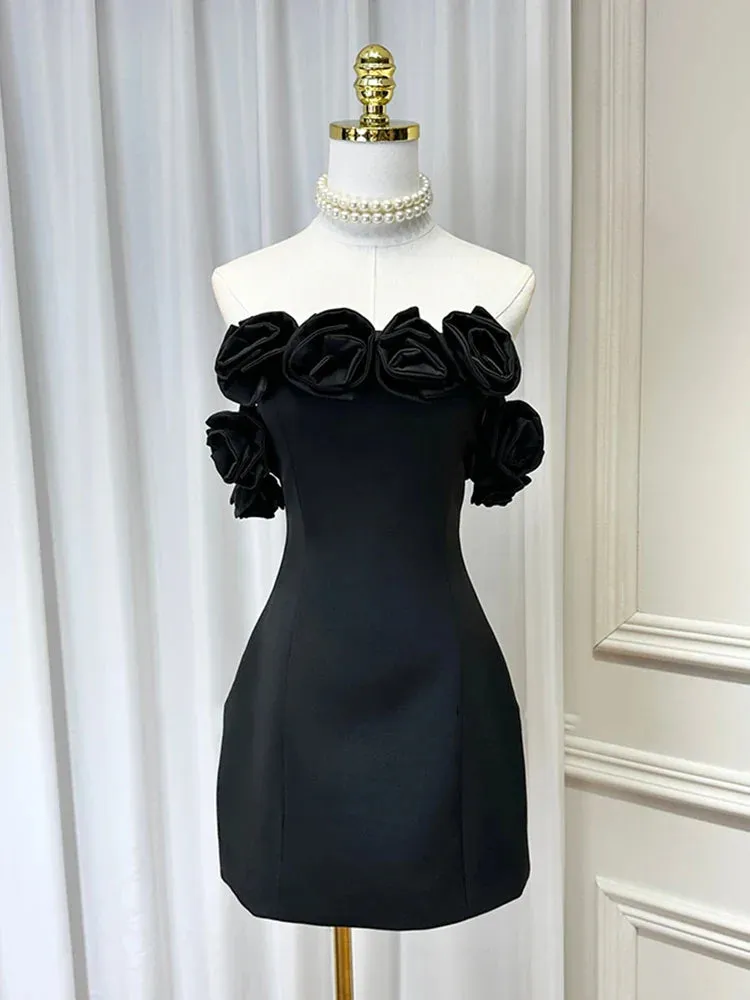 3D Flower Off-Shoulder Charming Tube Mini Dress