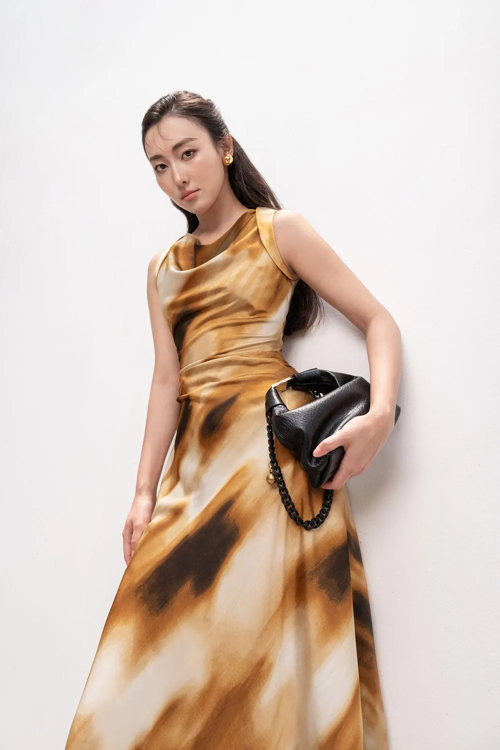Ailsa A-line Cowl Neck Silk Midi Dress