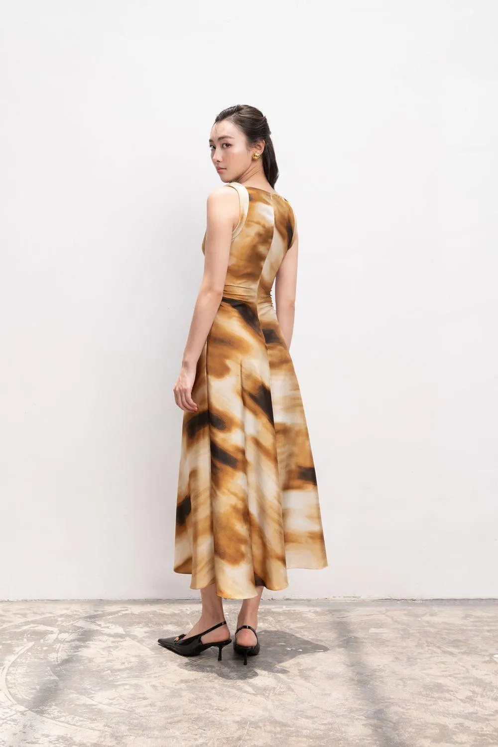 Ailsa A-line Cowl Neck Silk Midi Dress