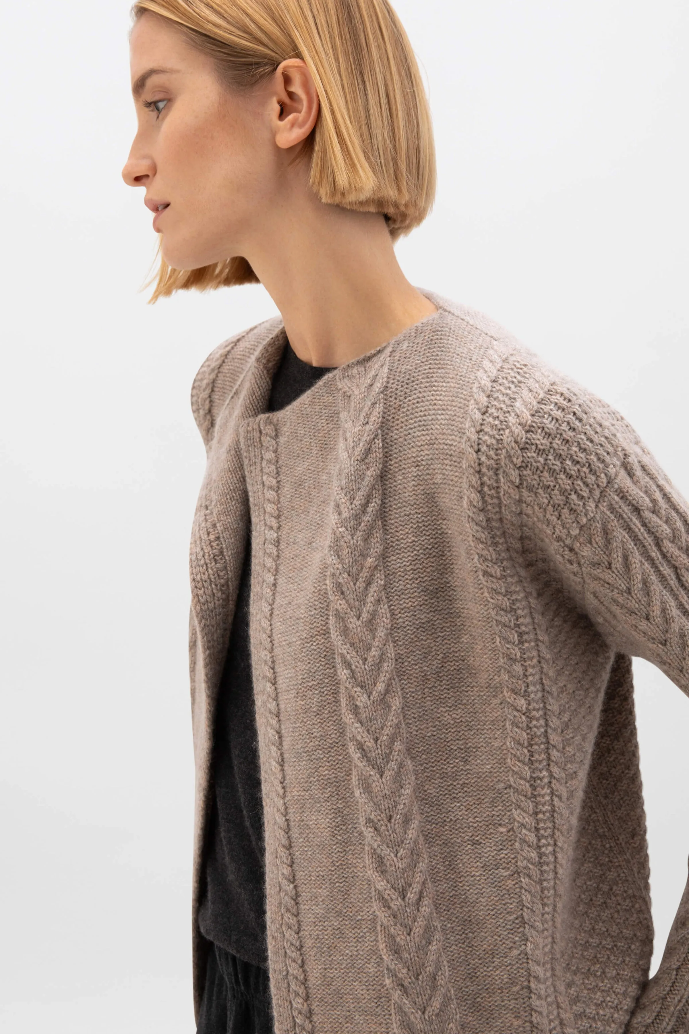 Aran Cable Cashmere Waterfall Cardigan