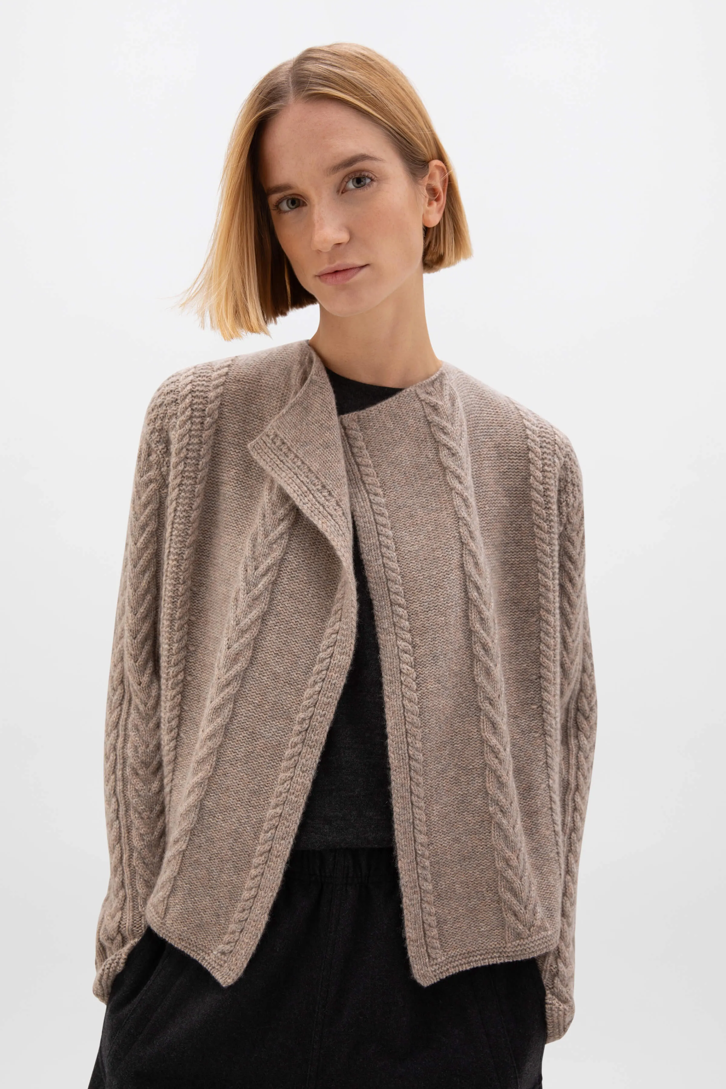 Aran Cable Cashmere Waterfall Cardigan