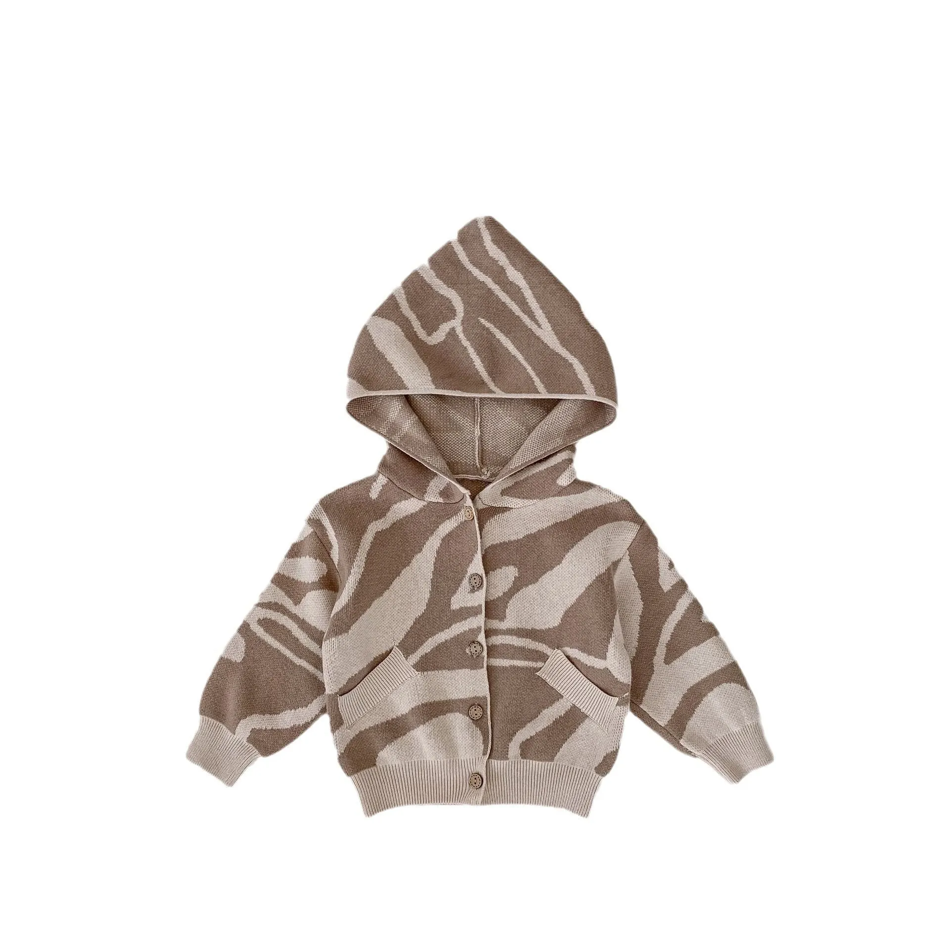 Autumn Children's Texture Jacquard Hooded Knit Cardigan Small Coat Sweater