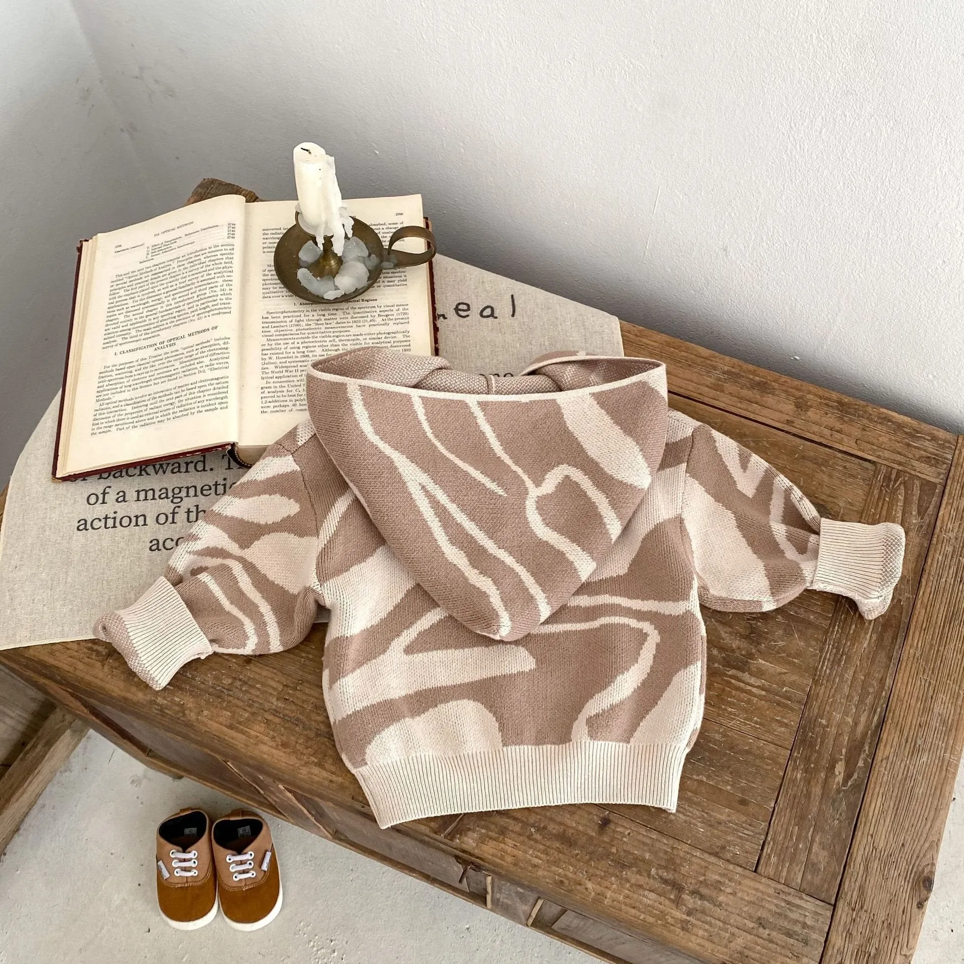 Autumn Children's Texture Jacquard Hooded Knit Cardigan Small Coat Sweater