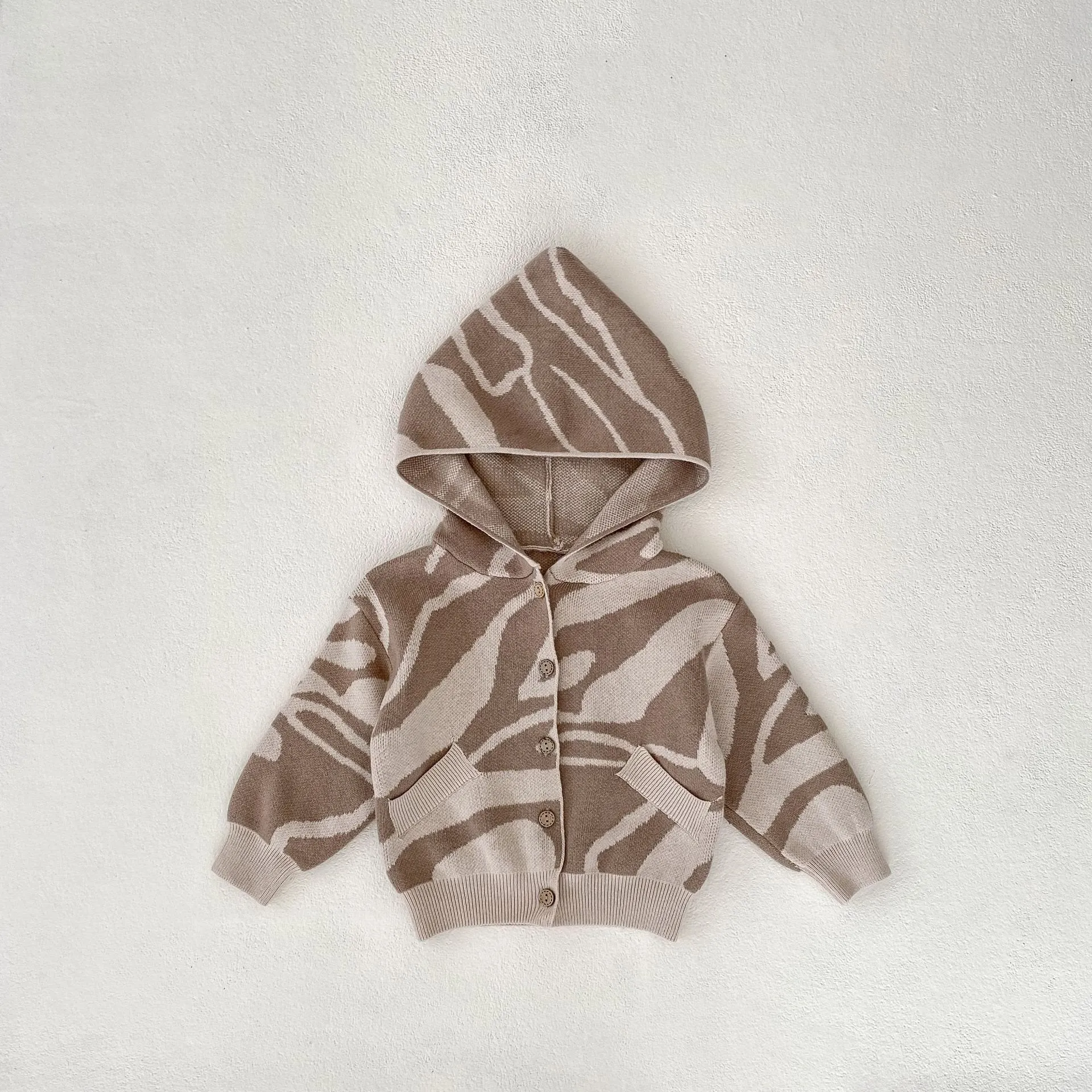 Autumn Children's Texture Jacquard Hooded Knit Cardigan Small Coat Sweater