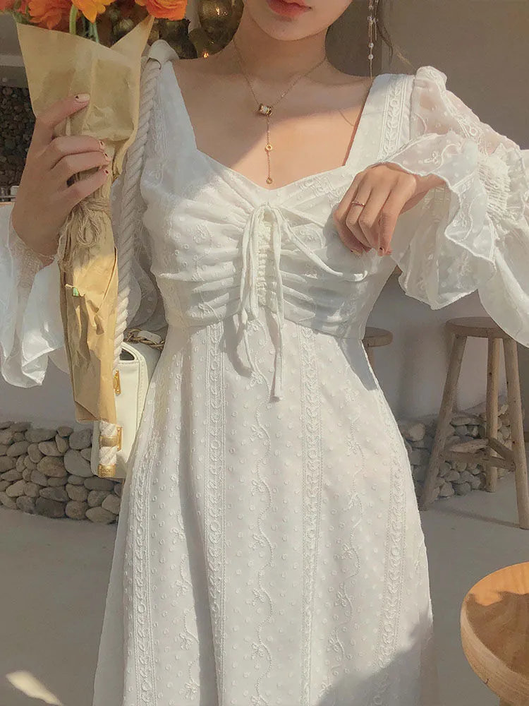 Bonnyshow  Vintage Fairy Dress Women Elegant Designer Chiffon Dress Long Sleeve French Party Midi Dress Casual Women's Clothing Autumn
