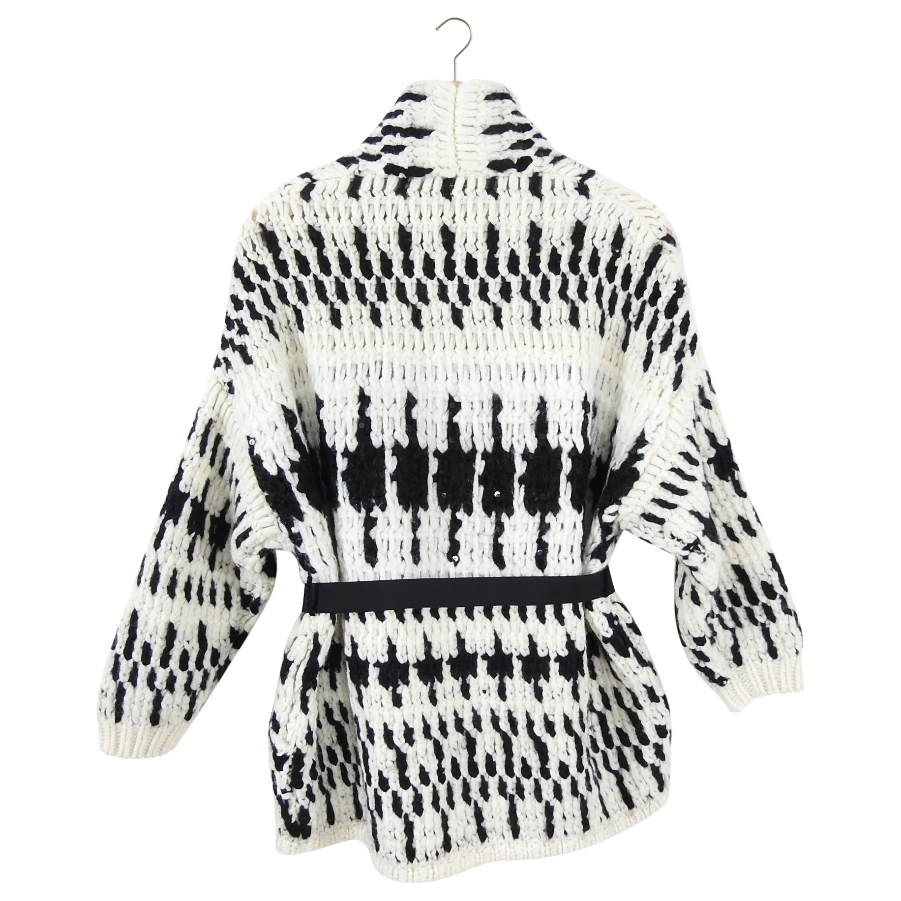 Brunello Cucinelli Black Ivory Chunky Belted Sweater Coat - XS / S