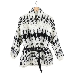 Brunello Cucinelli Black Ivory Chunky Belted Sweater Coat - XS / S