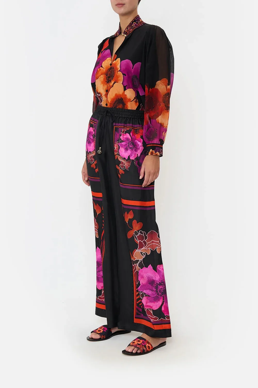 CAMILLA MIDNIGHT POPPY DROP SLEEVE BLOUSE