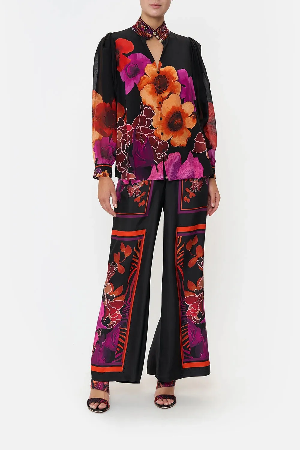 CAMILLA MIDNIGHT POPPY DROP SLEEVE BLOUSE