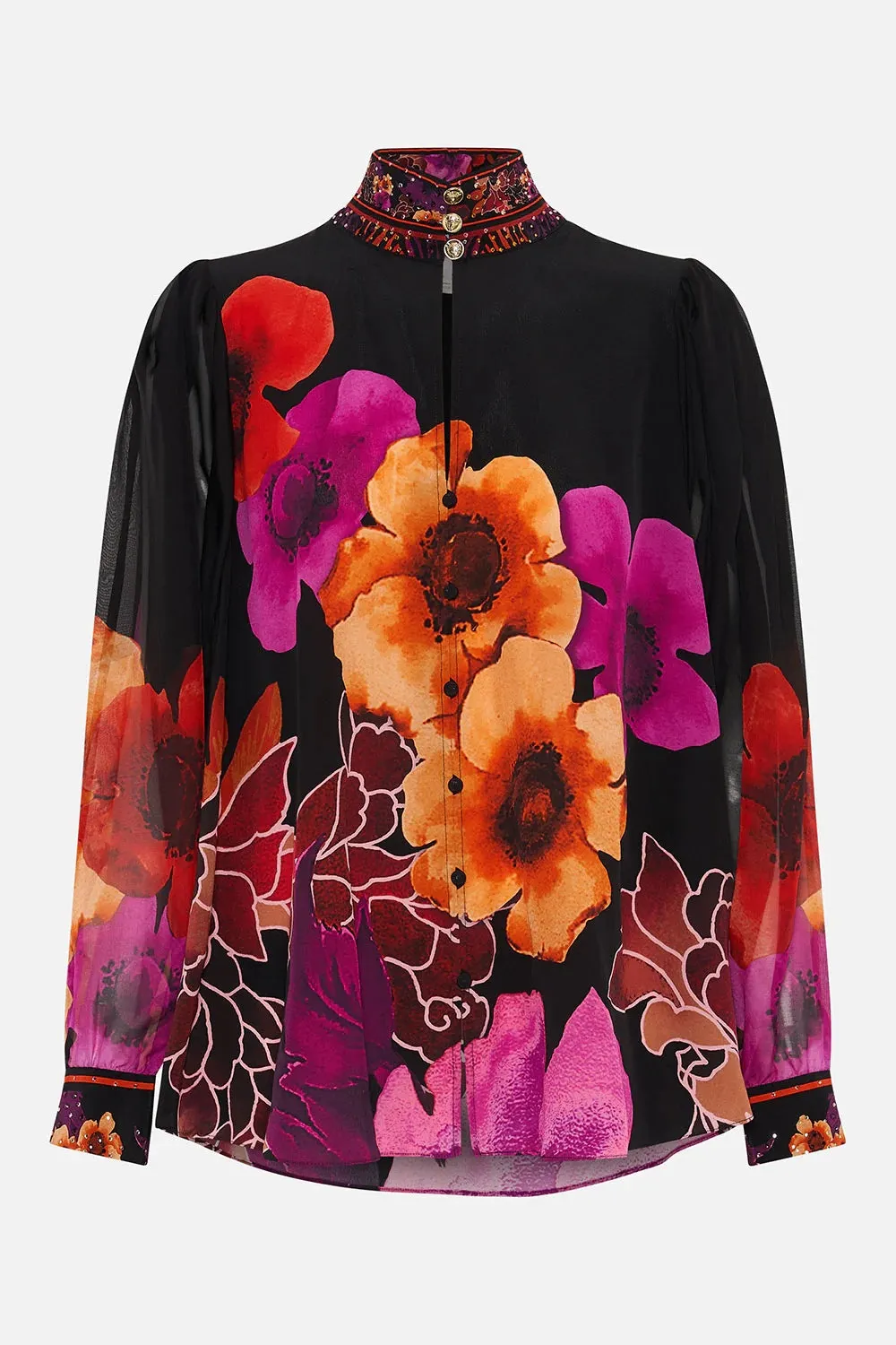 CAMILLA MIDNIGHT POPPY DROP SLEEVE BLOUSE