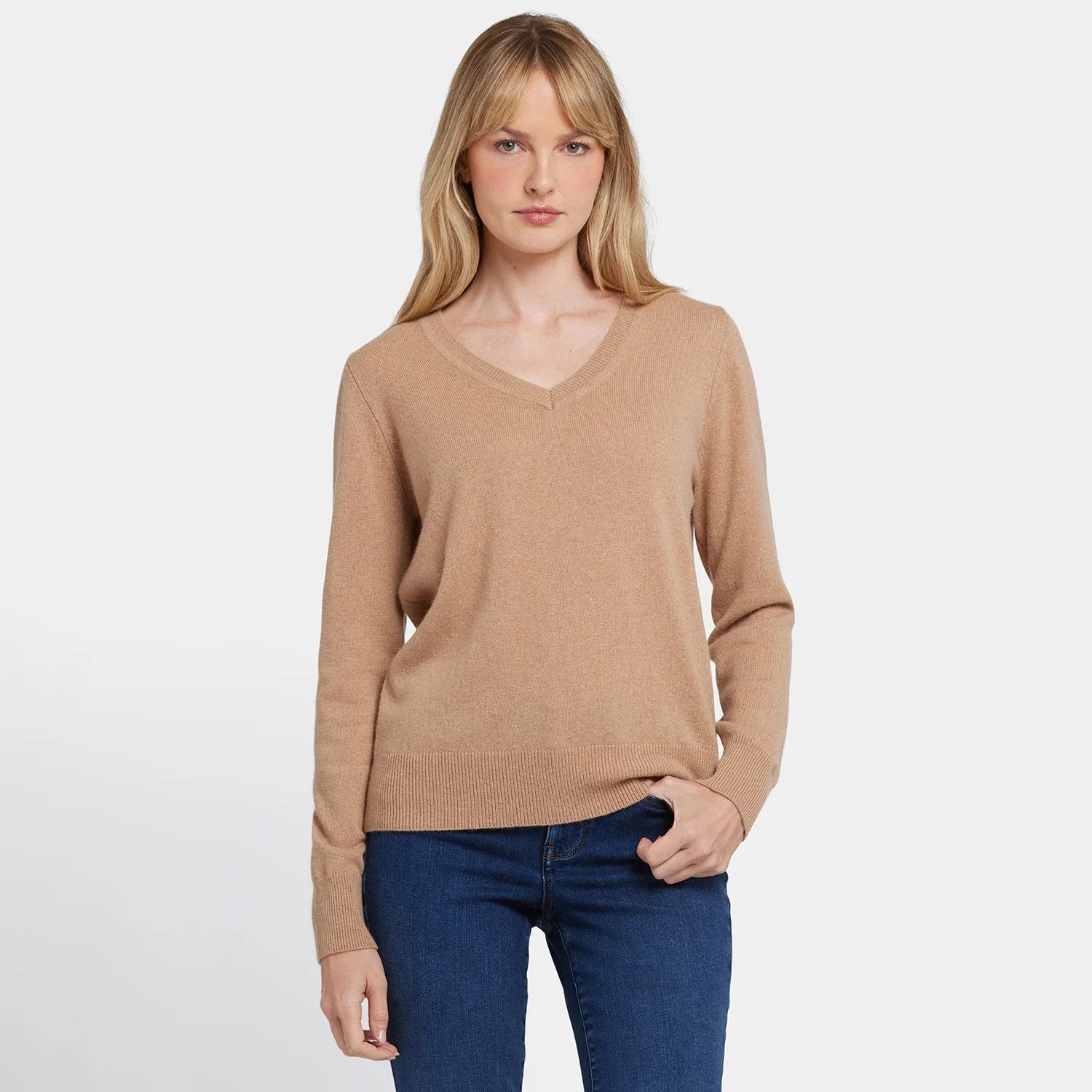 Cashmere Classic V-Neck Sweater - Tan