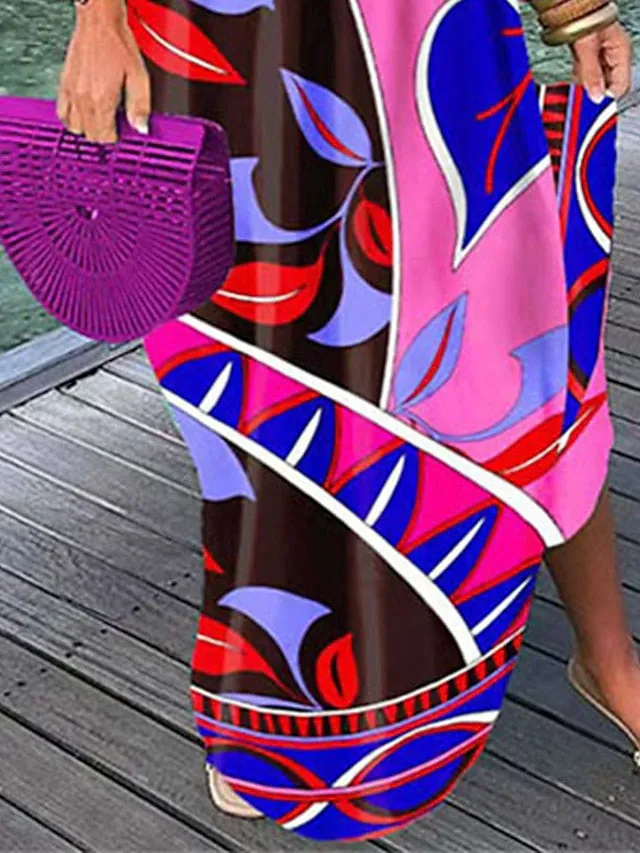 Casual Dress Shirt Dress Shift Dress Long Dress Maxi Dress Yellow Fuchsia Long Sleeve Floral Button Winter Fall Deep V Mature Winter Dress Weekend Fall Dress Loose Fit  S M L XL XXL 3XL for Women