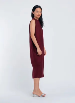 Dill High Collar Silk Dress - Plum