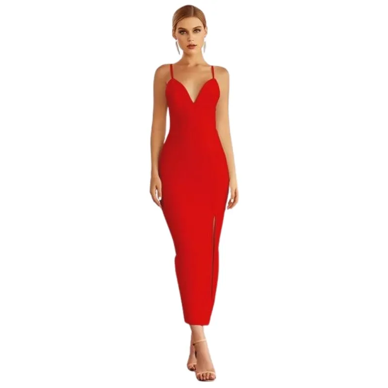 Elegant Bodycon V-Neck Evening Dress