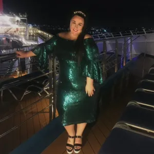 ELOQUII Green Sequin Bell Sleeve Dress