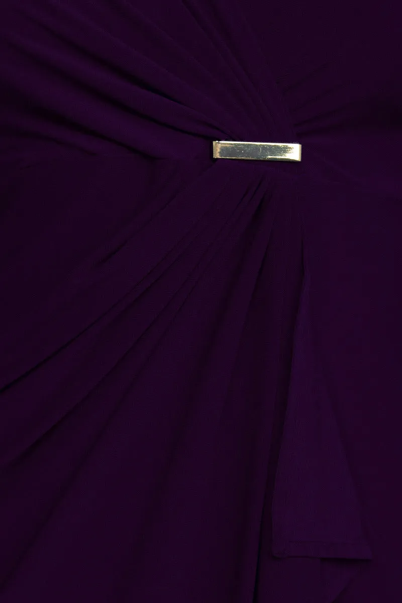 Emma & Michele V-Neck Gathered Front 3/4 Sleeve Solid Jersey Dress