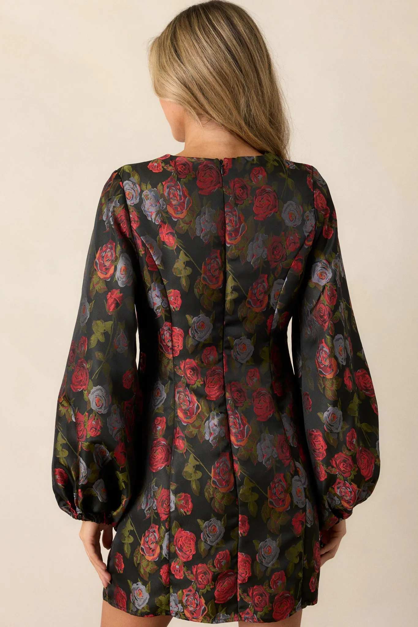 Enchanted Petals Black Floral Balloon Sleeve Mini Dress