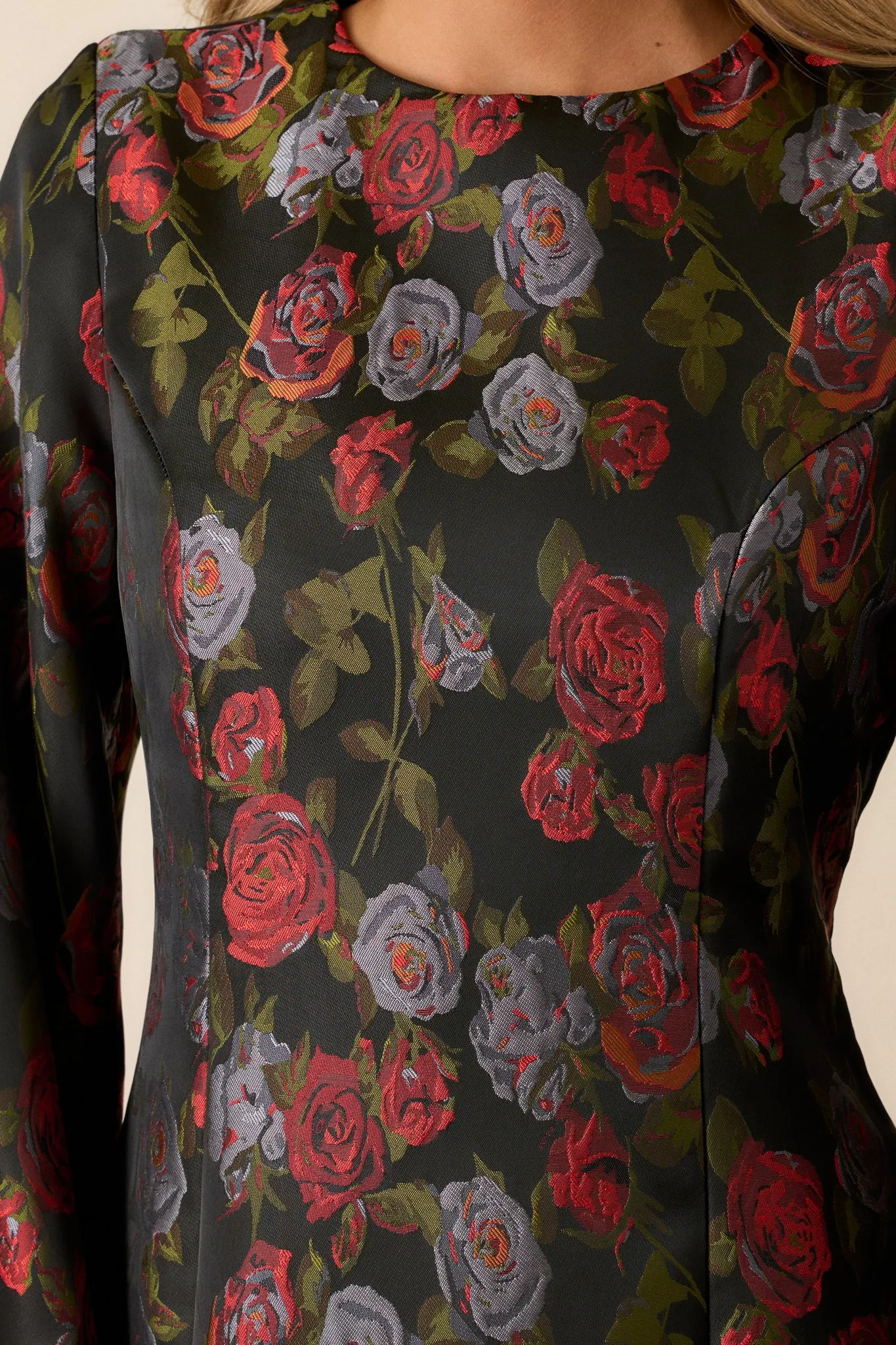 Enchanted Petals Black Floral Balloon Sleeve Mini Dress