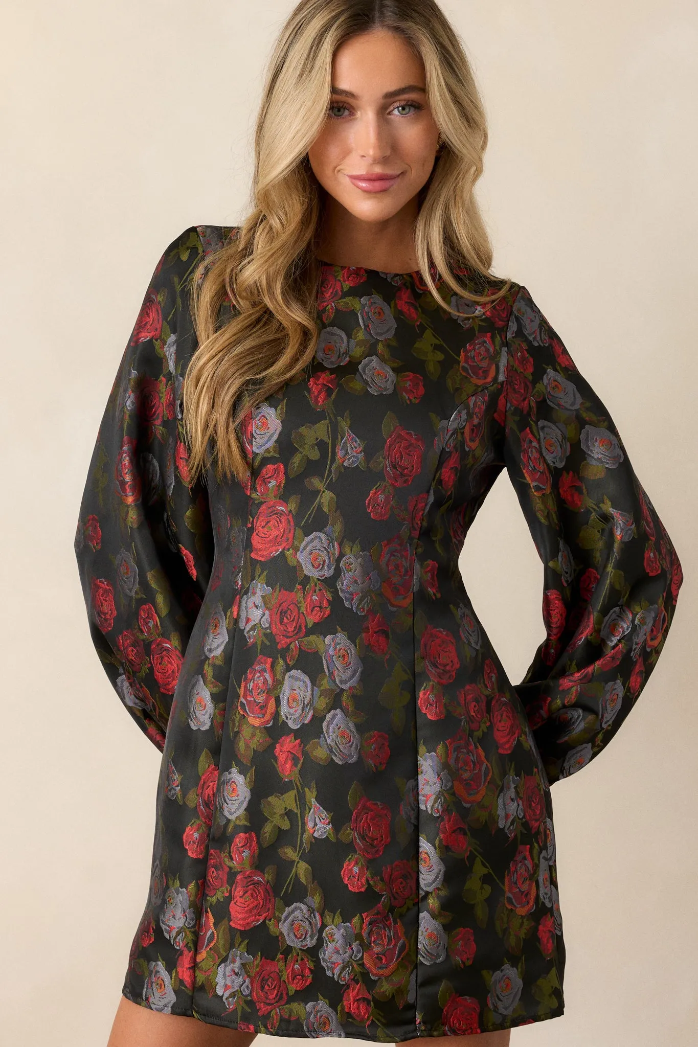Enchanted Petals Black Floral Balloon Sleeve Mini Dress