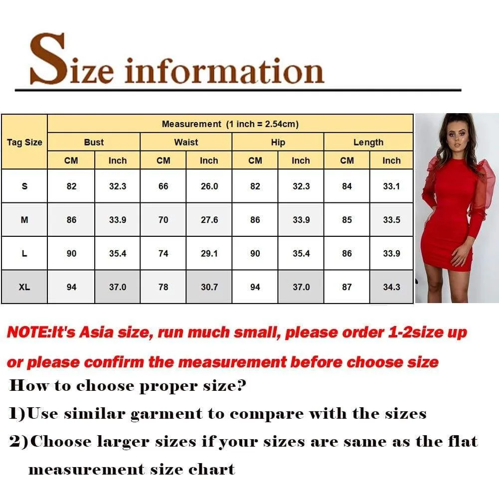 FashionSierra - Women Dress Casual Long Puff Mesh Sleeve Dresses Sheer Mini Bodycon Party Dress Knitted Clothes Autumn Winter Ladies Dresses