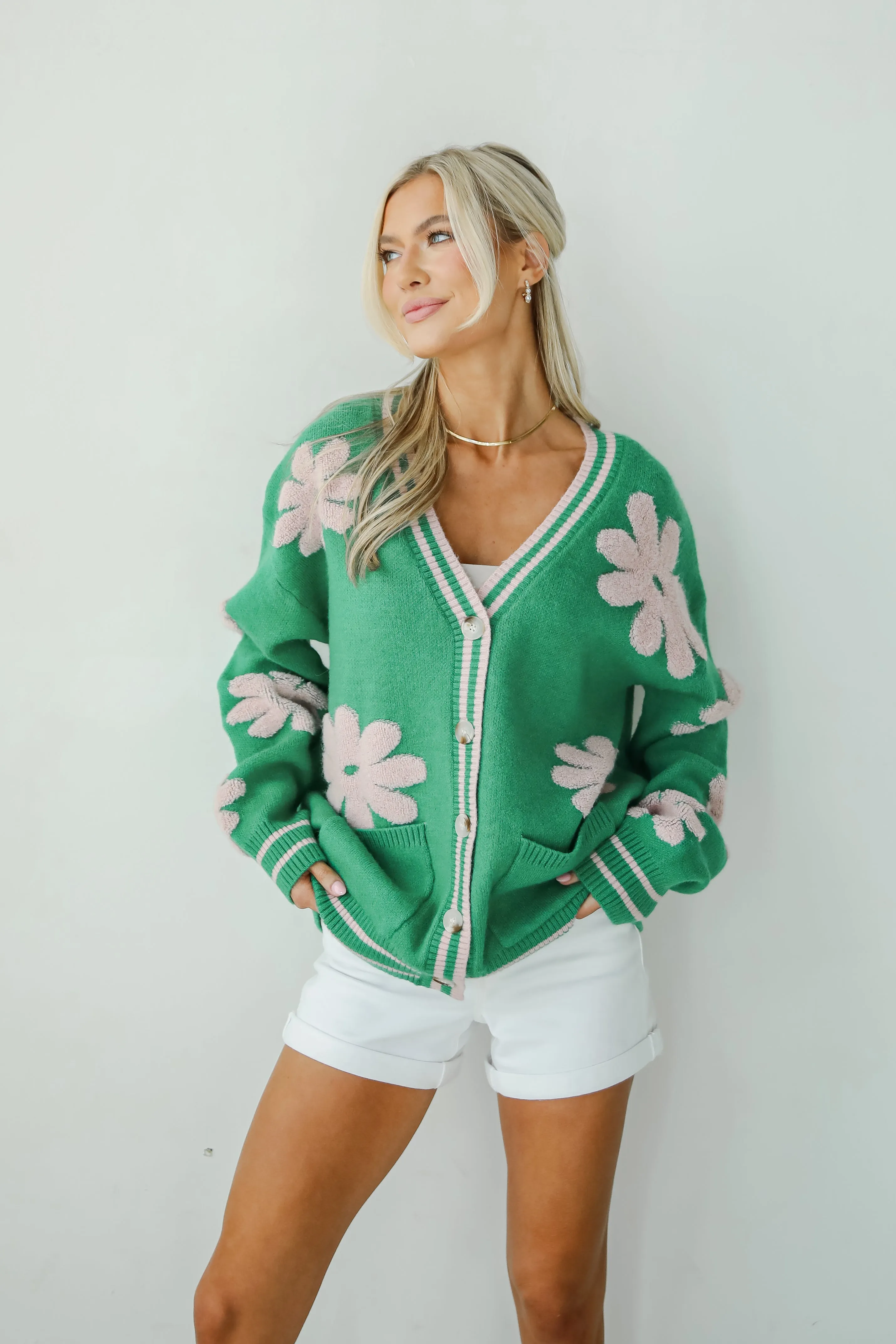 FINAL SALE - Luxe Cuteness Green Floral Sweater Cardigan