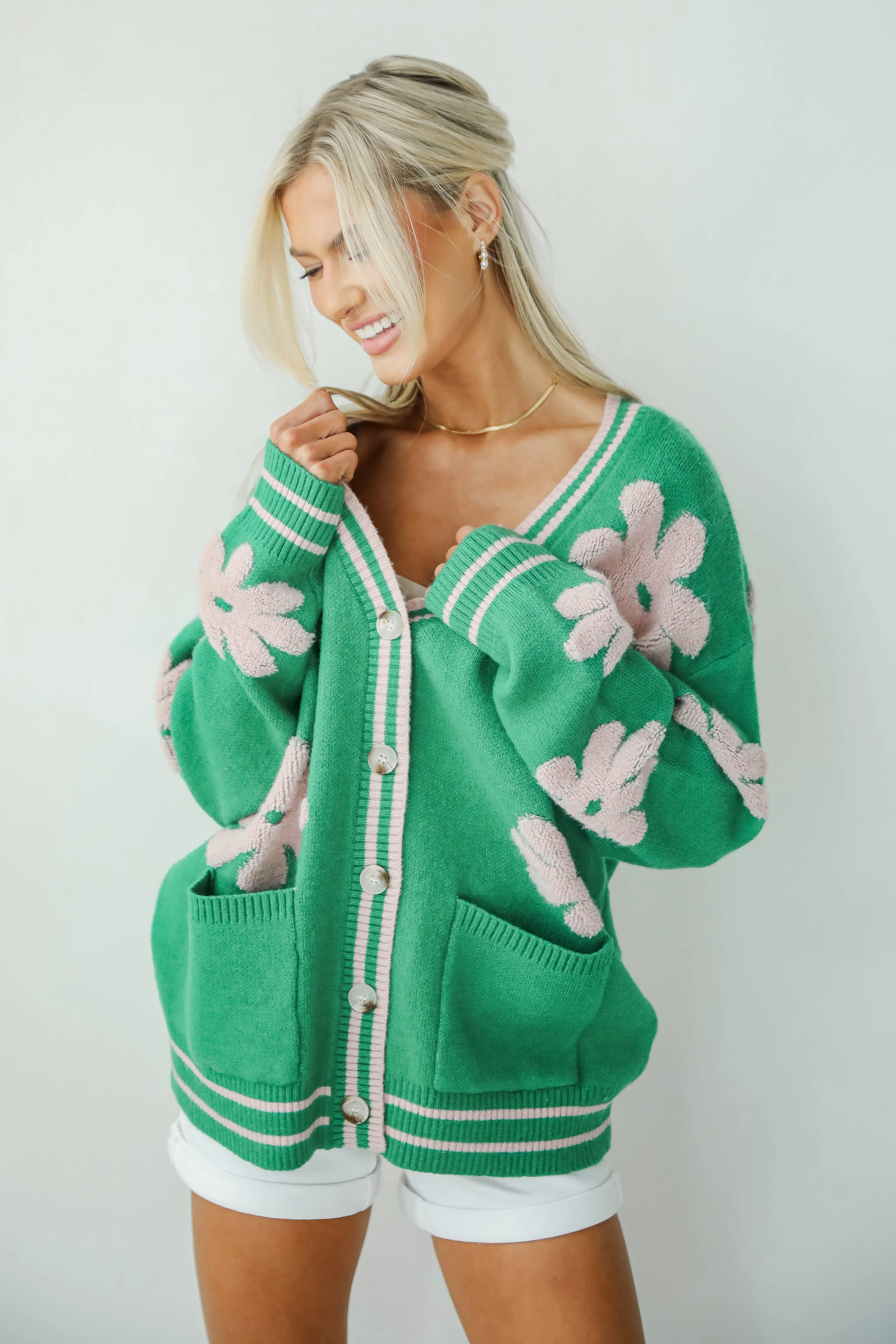 FINAL SALE - Luxe Cuteness Green Floral Sweater Cardigan