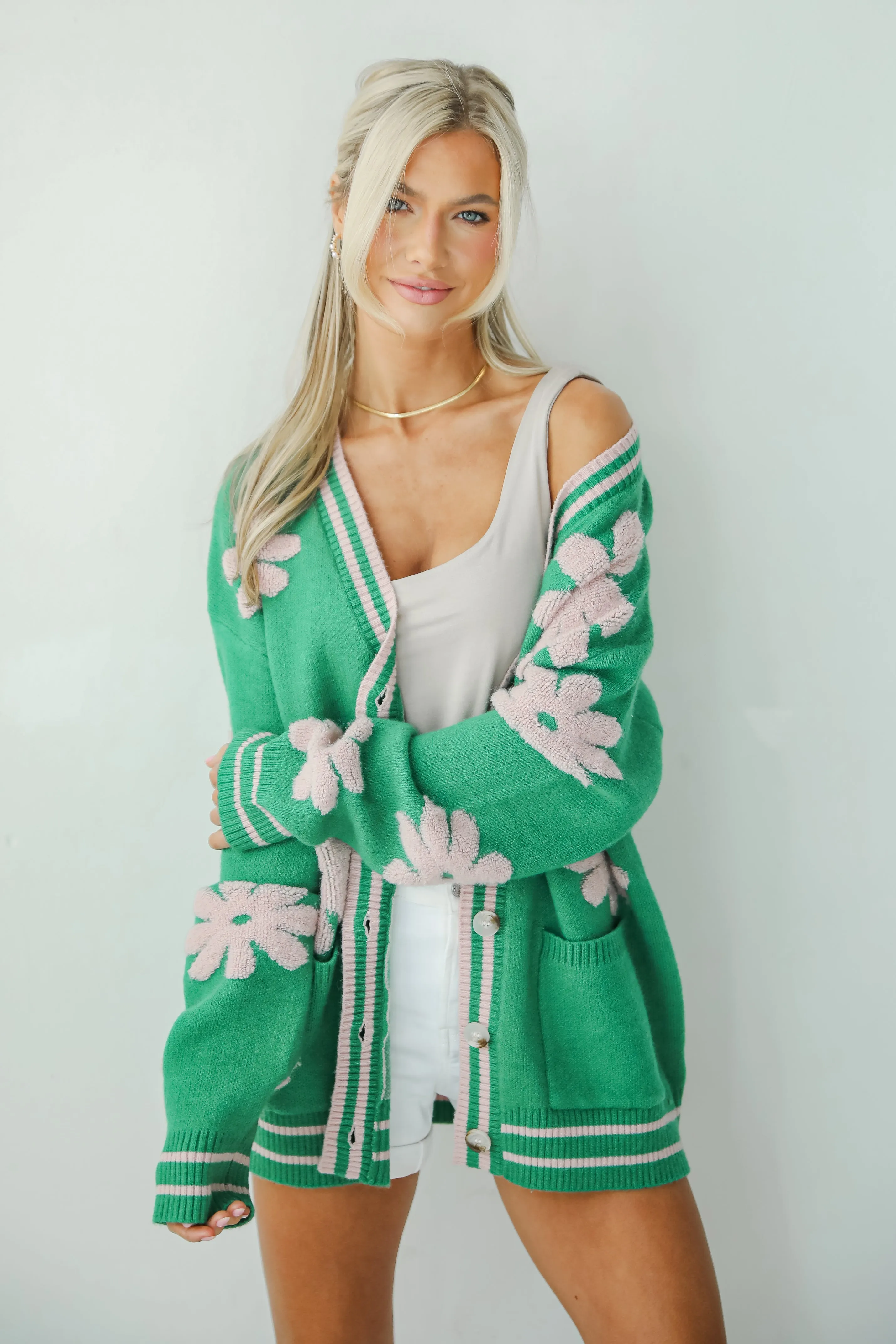 FINAL SALE - Luxe Cuteness Green Floral Sweater Cardigan