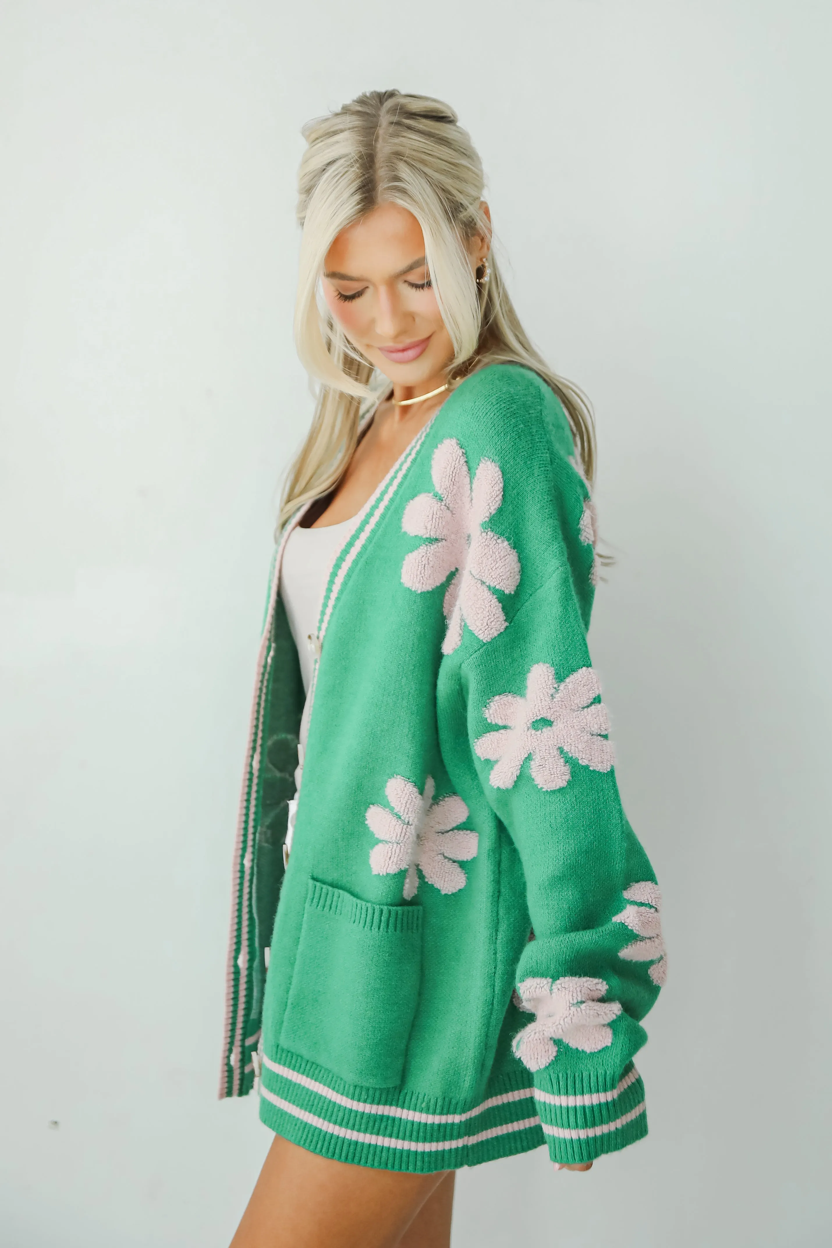FINAL SALE - Luxe Cuteness Green Floral Sweater Cardigan