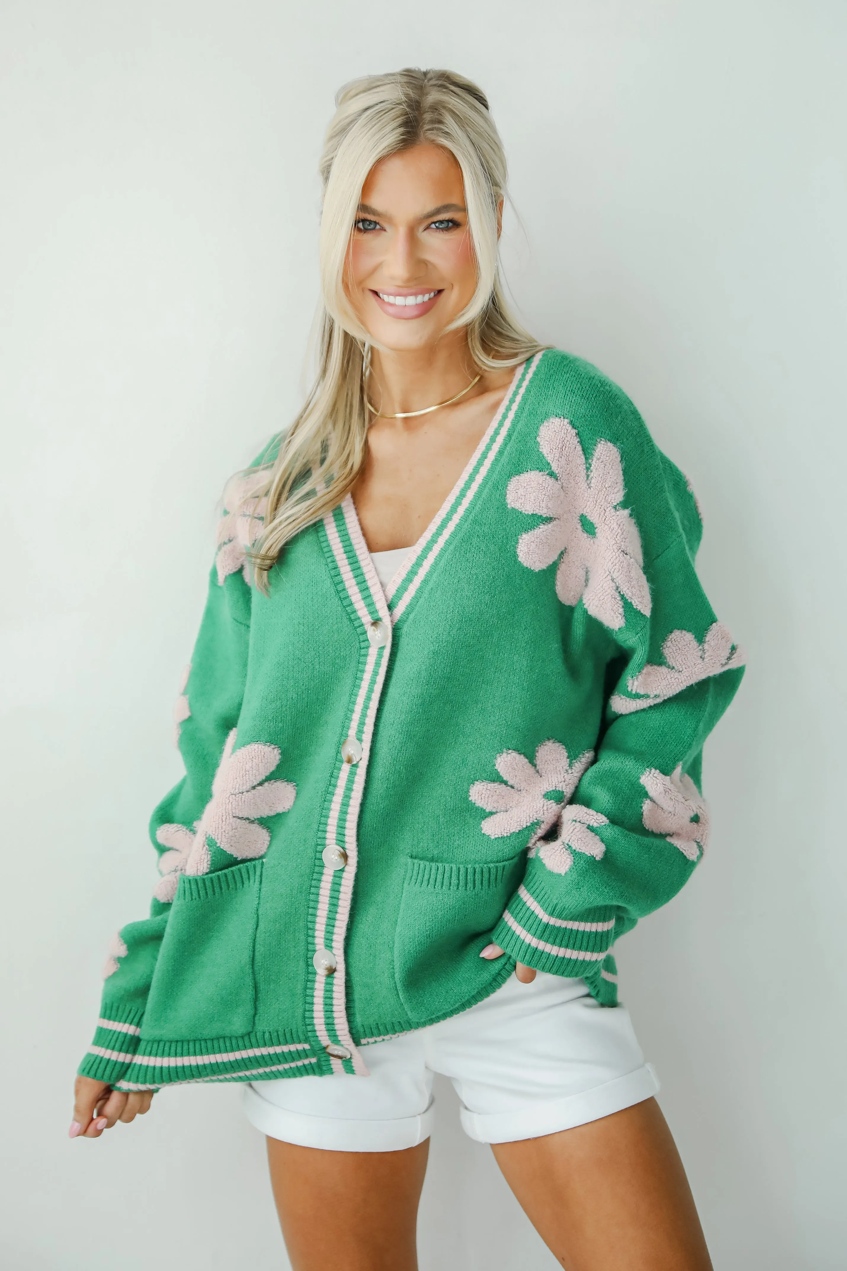 FINAL SALE - Luxe Cuteness Green Floral Sweater Cardigan