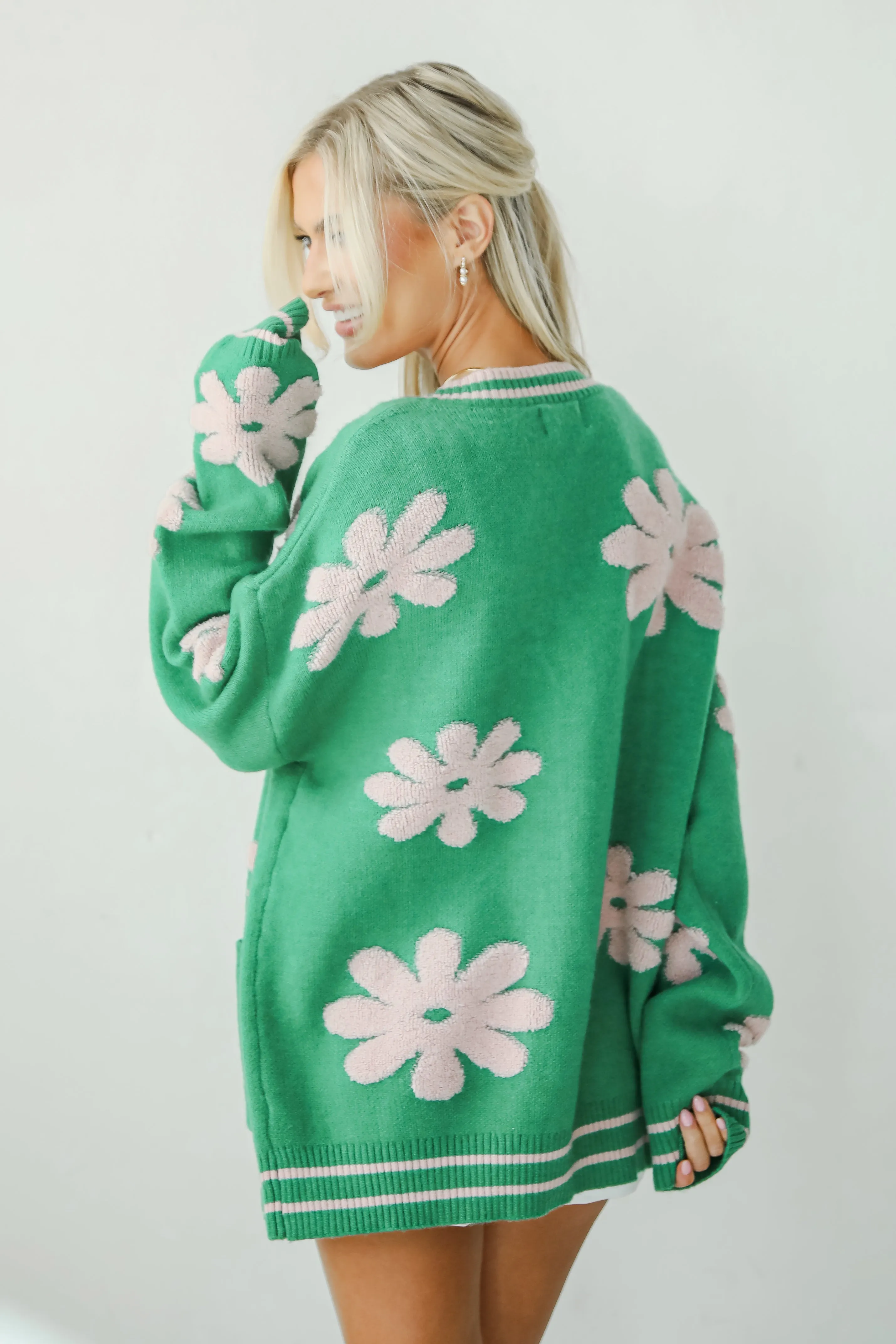 FINAL SALE - Luxe Cuteness Green Floral Sweater Cardigan