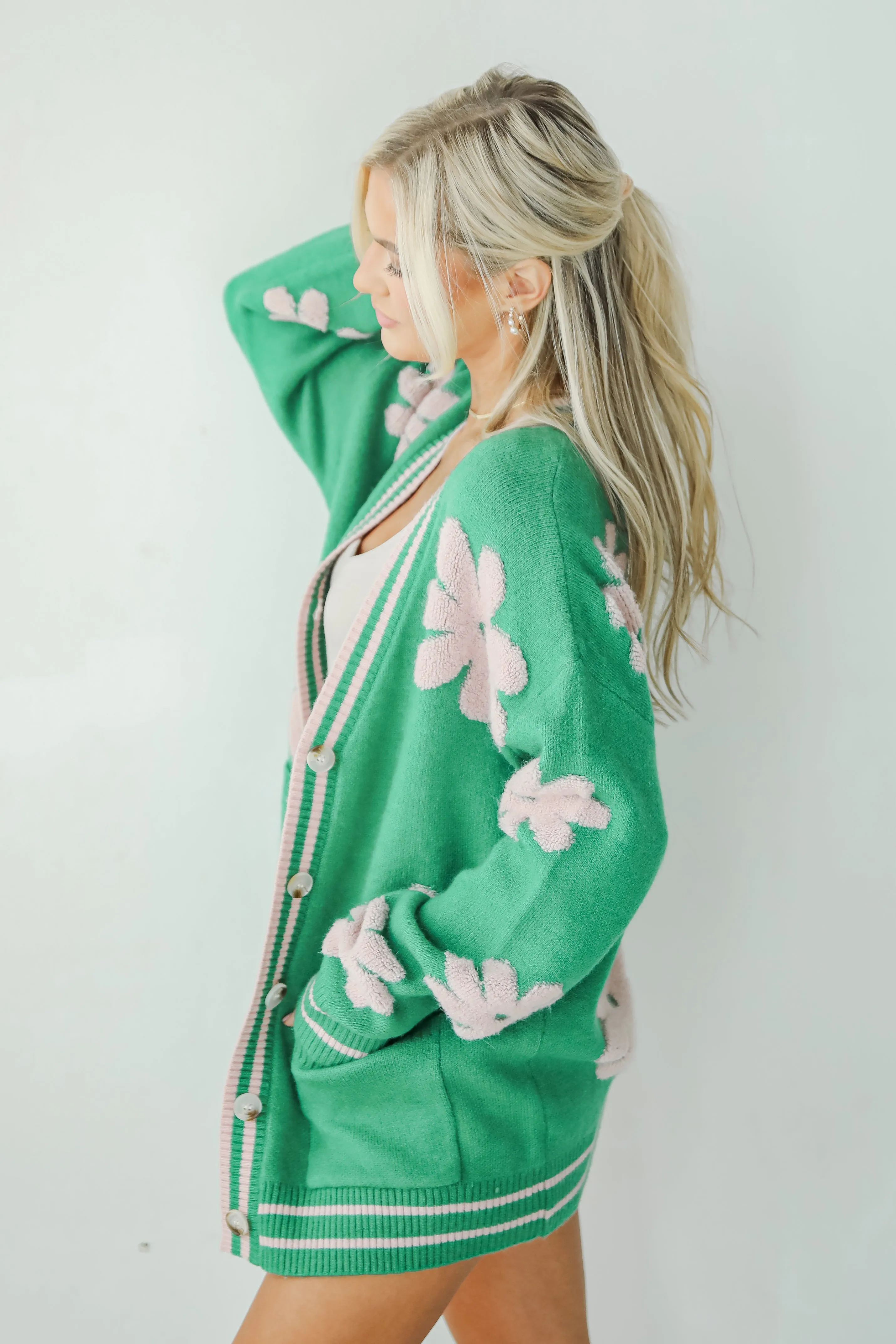 FINAL SALE - Luxe Cuteness Green Floral Sweater Cardigan