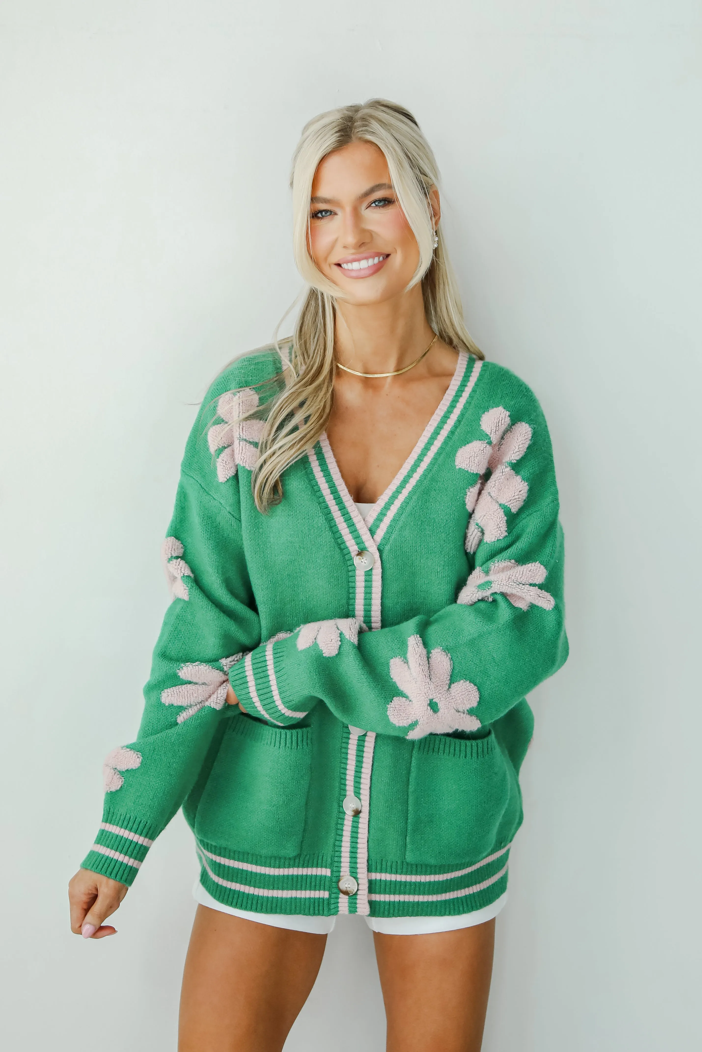 FINAL SALE - Luxe Cuteness Green Floral Sweater Cardigan