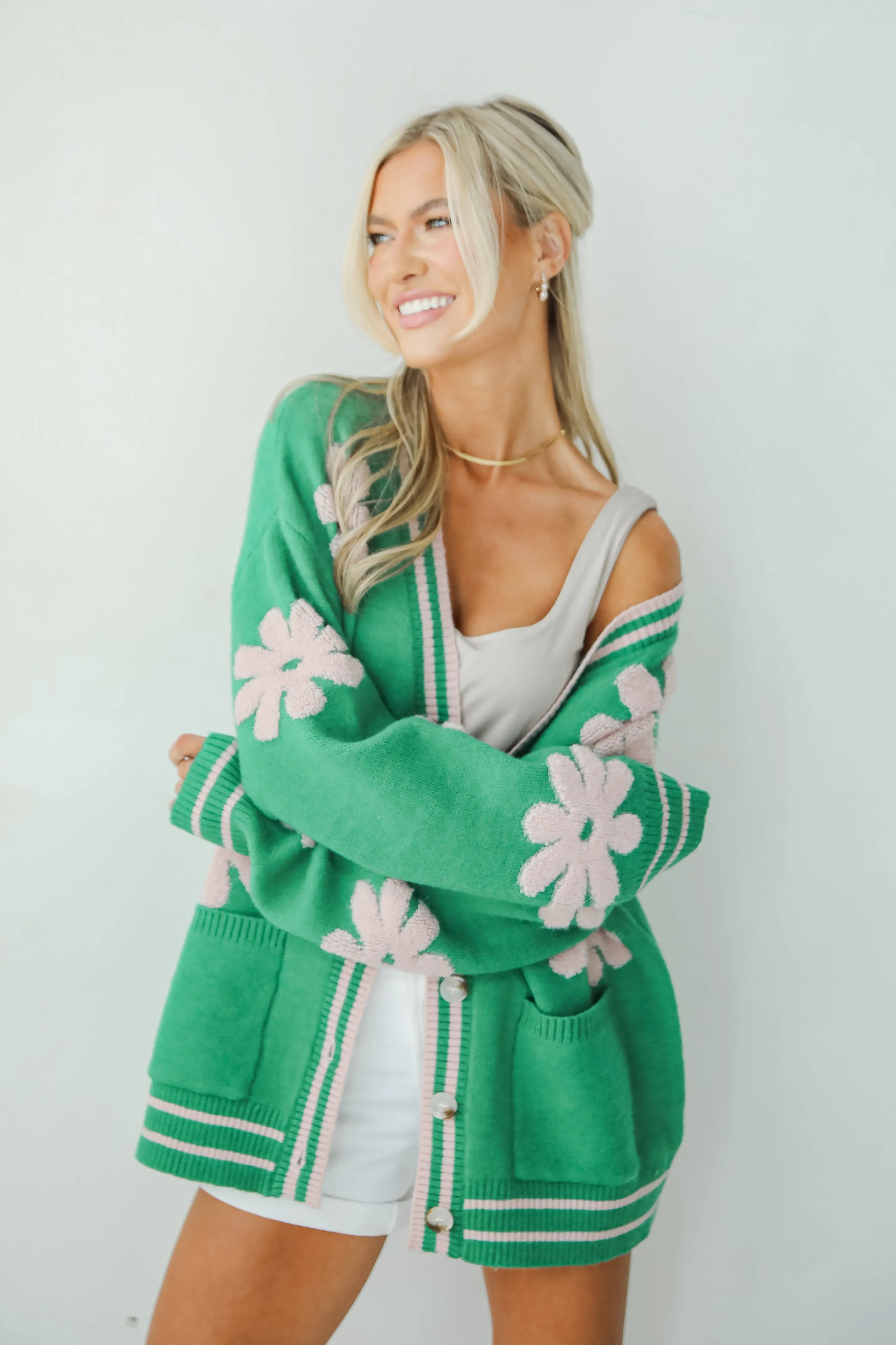 FINAL SALE - Luxe Cuteness Green Floral Sweater Cardigan
