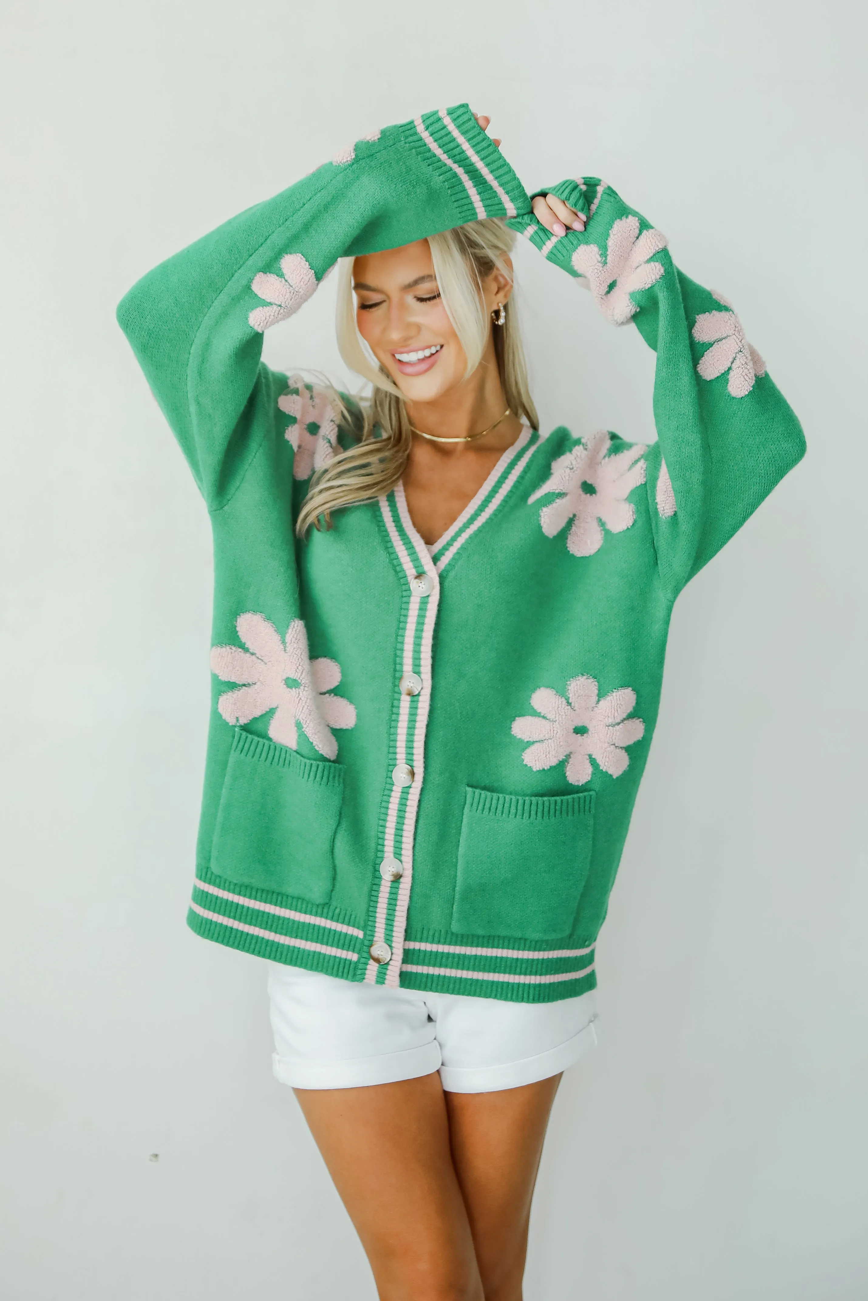 FINAL SALE - Luxe Cuteness Green Floral Sweater Cardigan