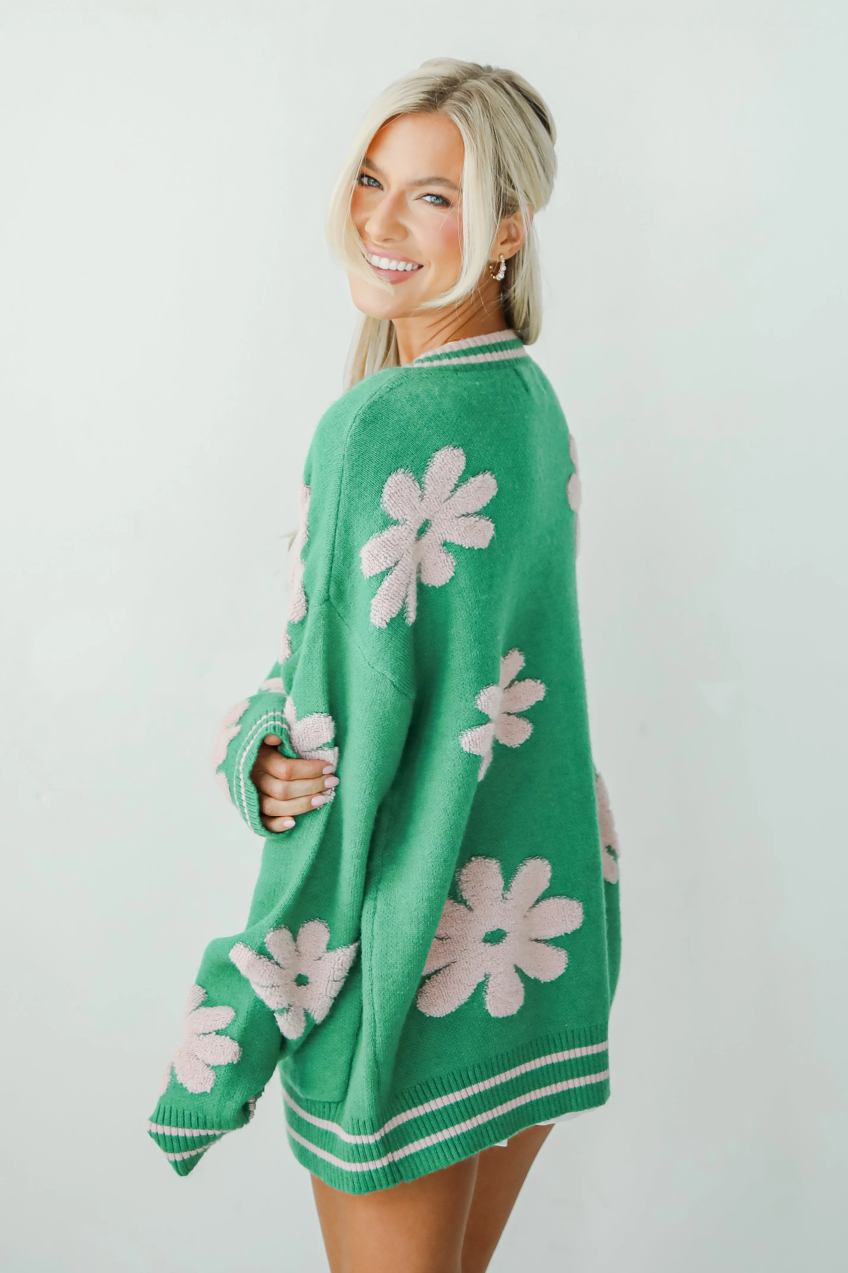 FINAL SALE - Luxe Cuteness Green Floral Sweater Cardigan