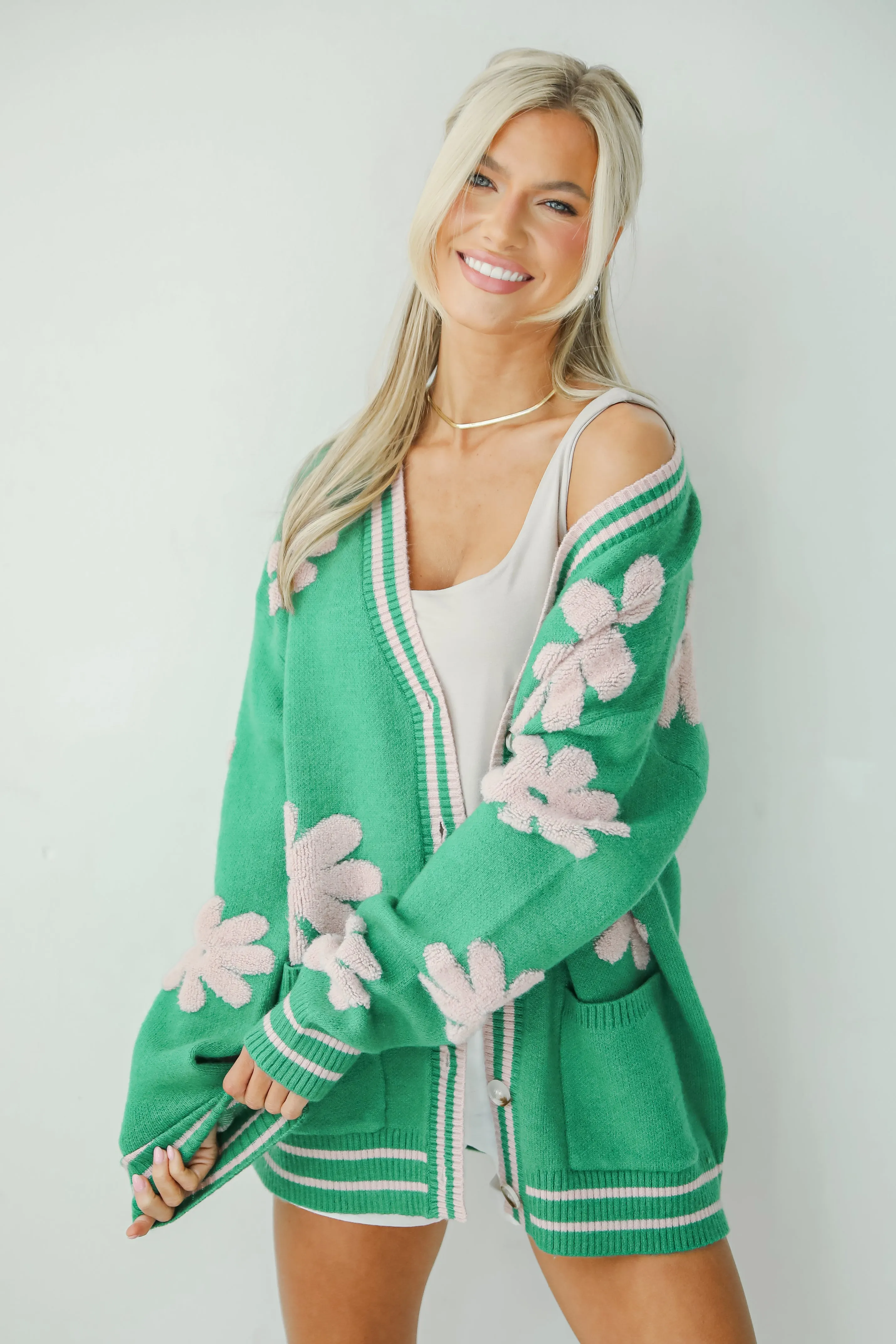 FINAL SALE - Luxe Cuteness Green Floral Sweater Cardigan