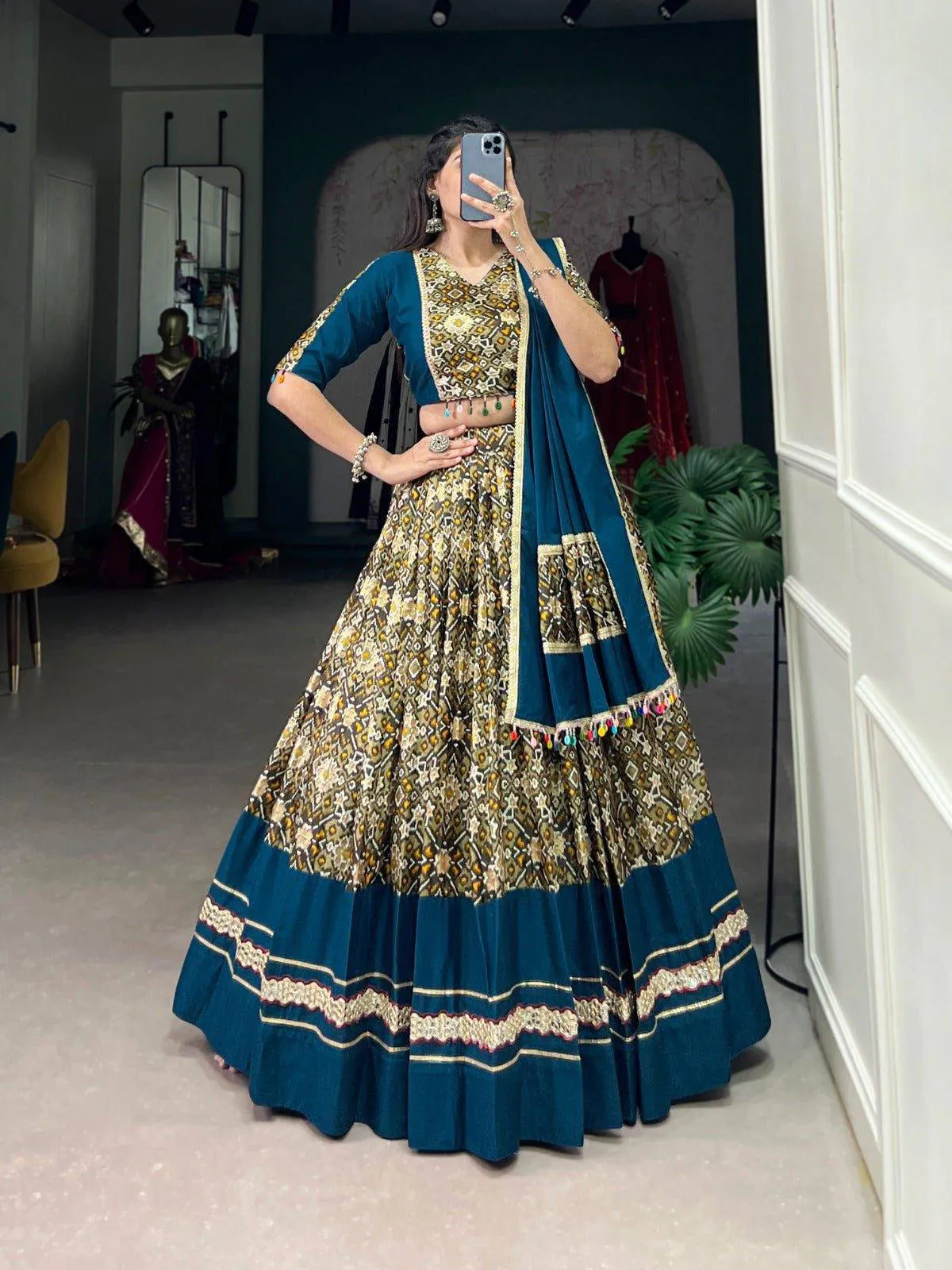 Fusion of Plain Printed for  lehenga