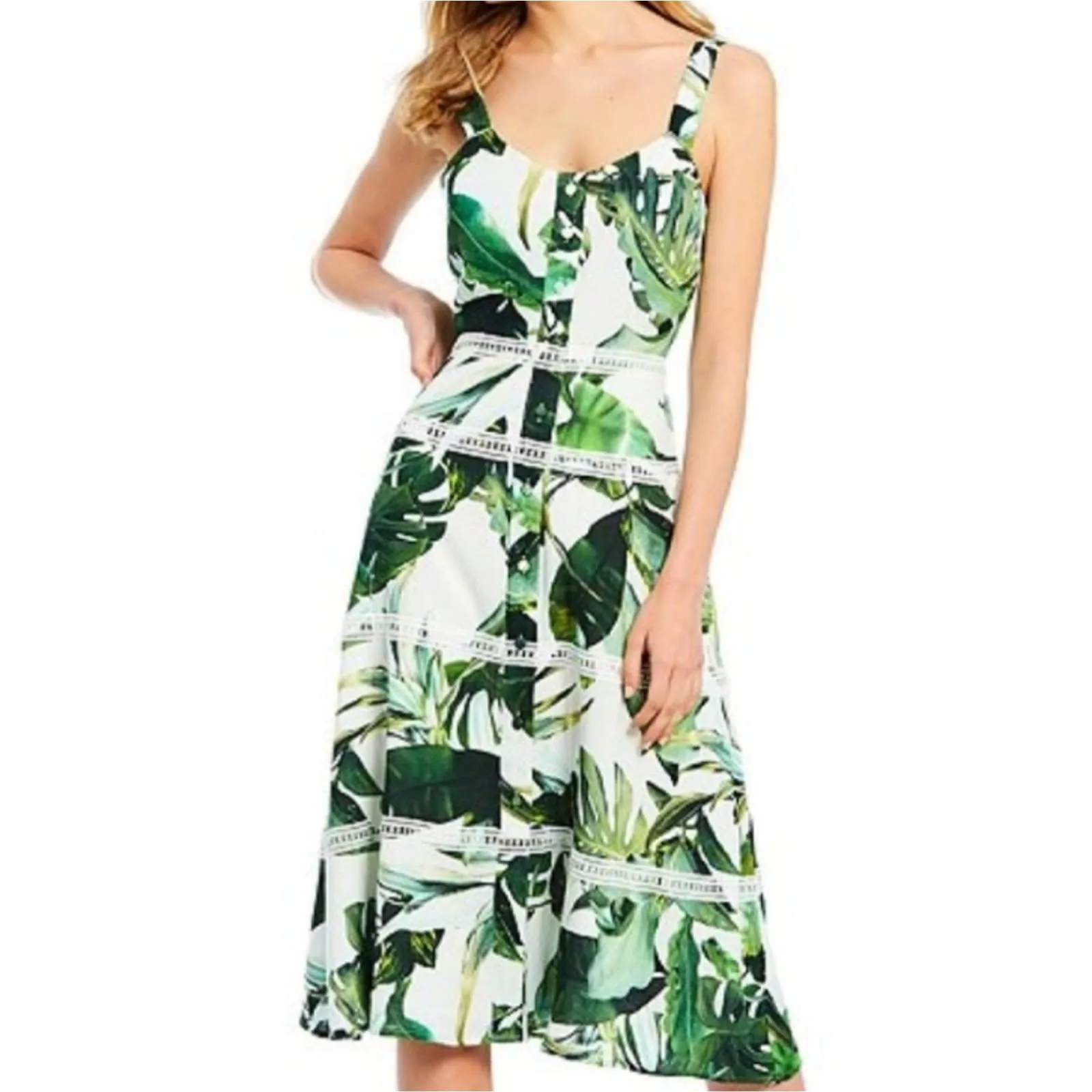 Gianni Bini Monica Palm Print A Line Midi Dress