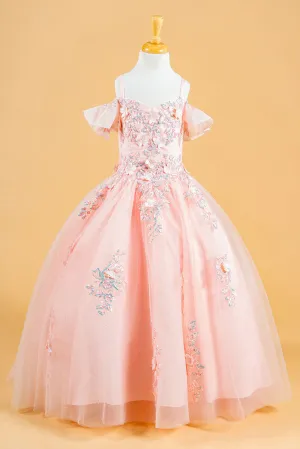 Girls 3D Floral Cold Shoulder Gown by Elizabeth K GK120