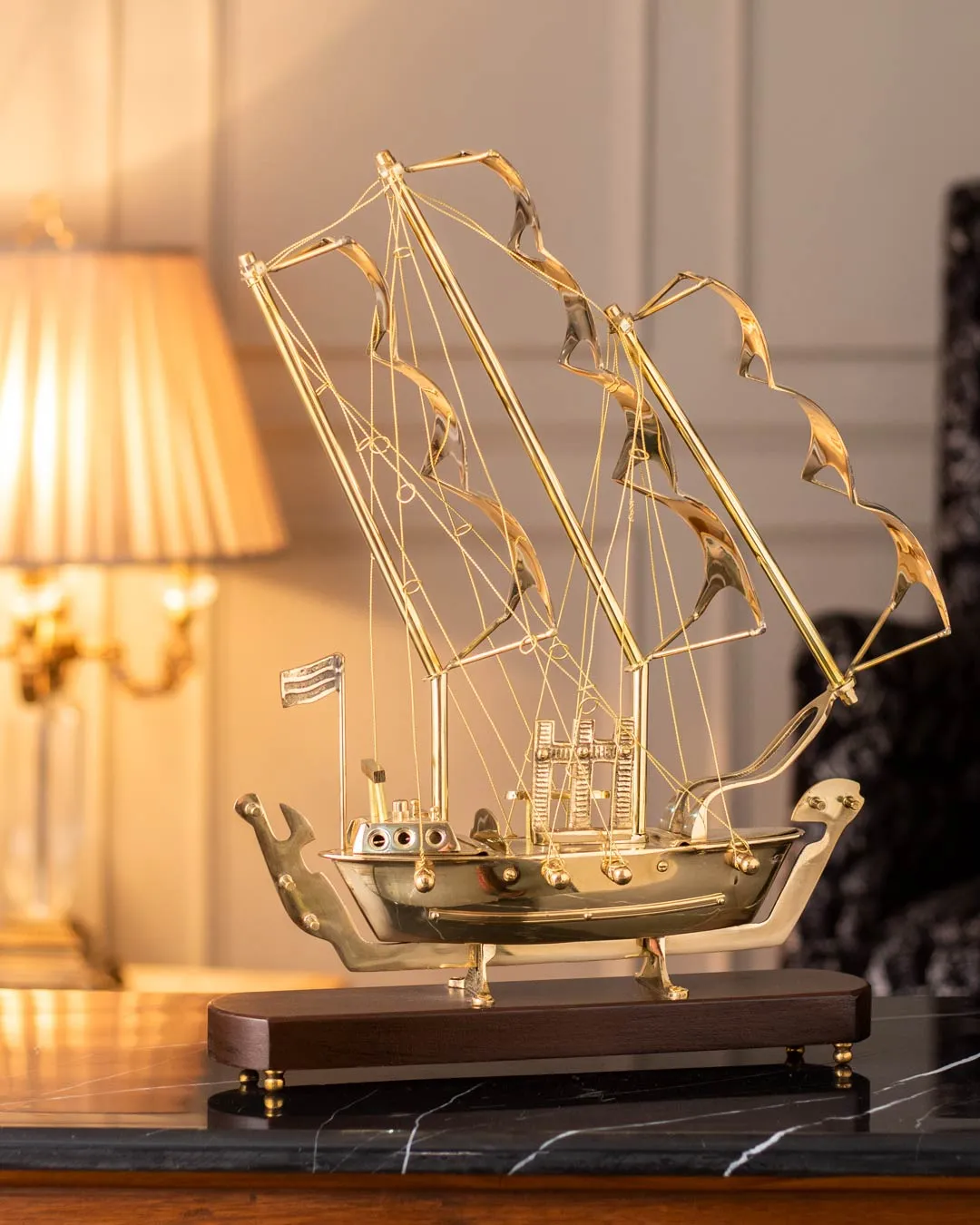 'Golden Age' Handcrafted Brass Model Ship - Medium - 18"