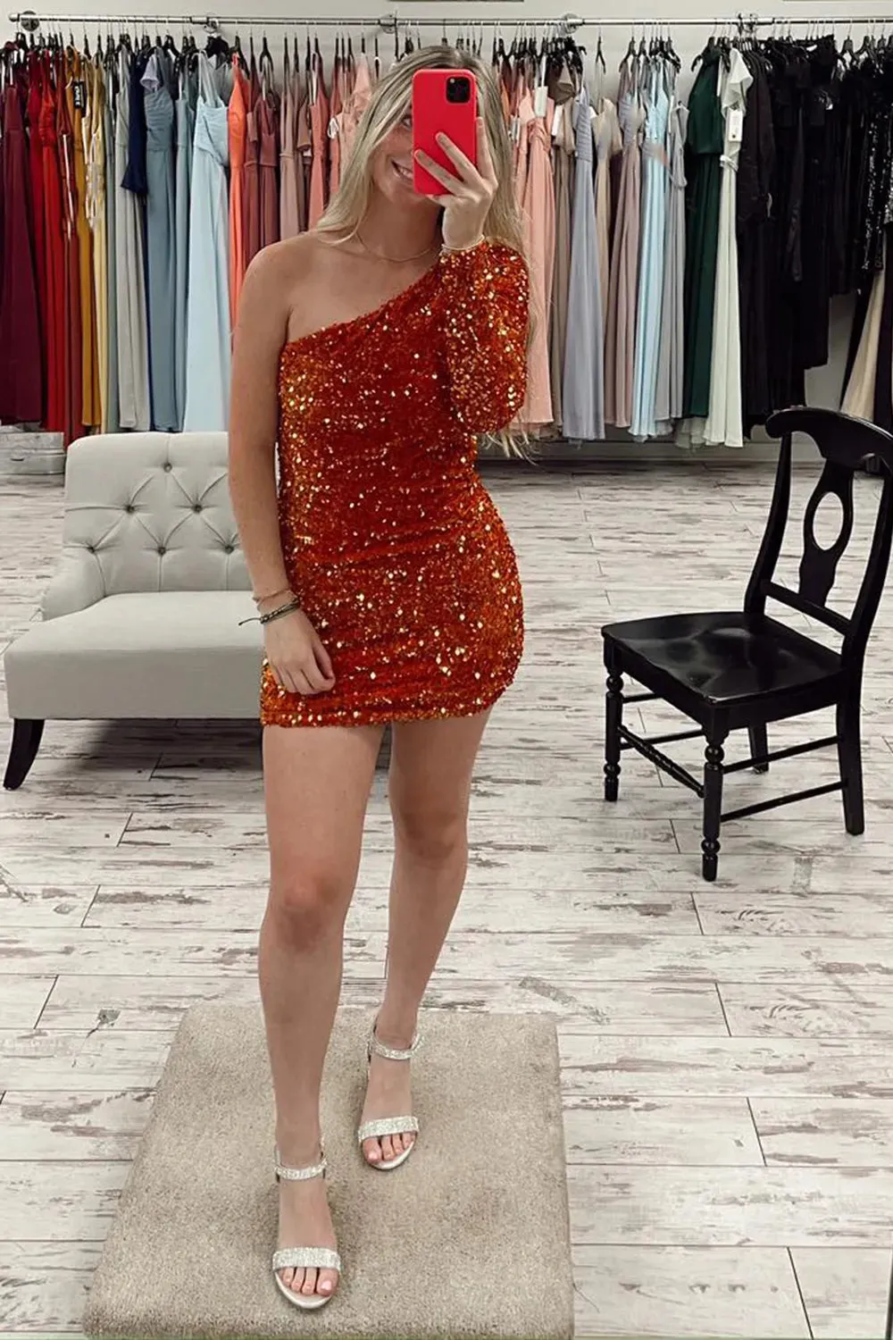 Gorgeous Glitter One Shoulder Black Sequins Party Dress